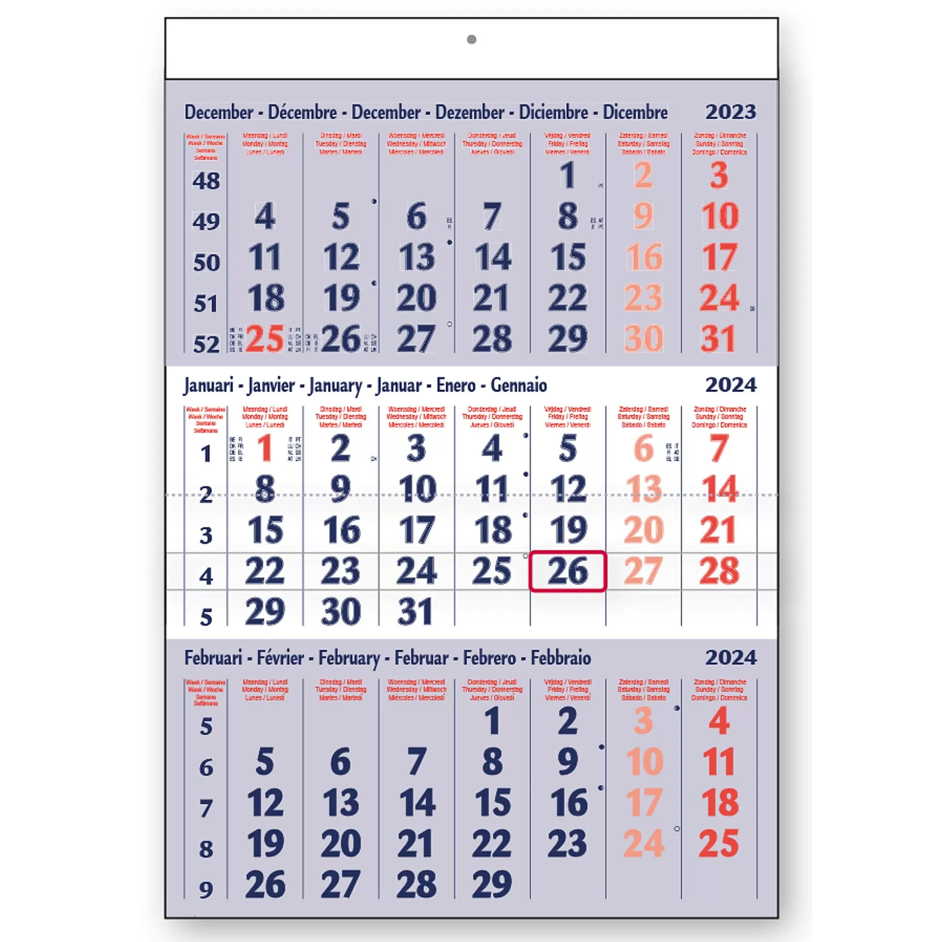 * Kalenders-3-Maandenkalender Met Dagaanwijzer 30X40Cm