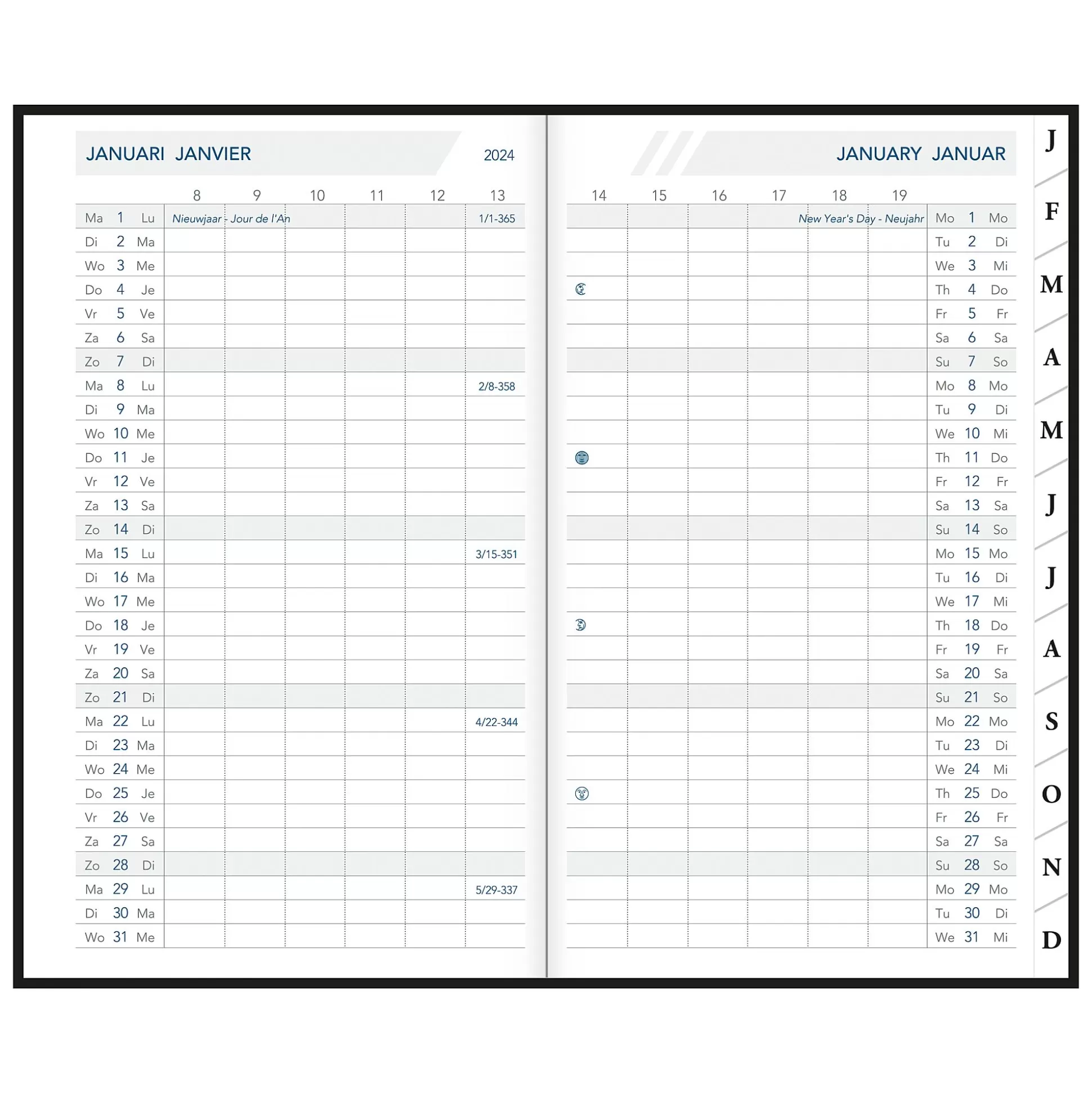 AURORA Agenda's-Agenda 10,5X16,5Cm 1 Maand Op 2 Pagina's 4 Talen Oraplan Alaska Zwart Blauw Bruin
