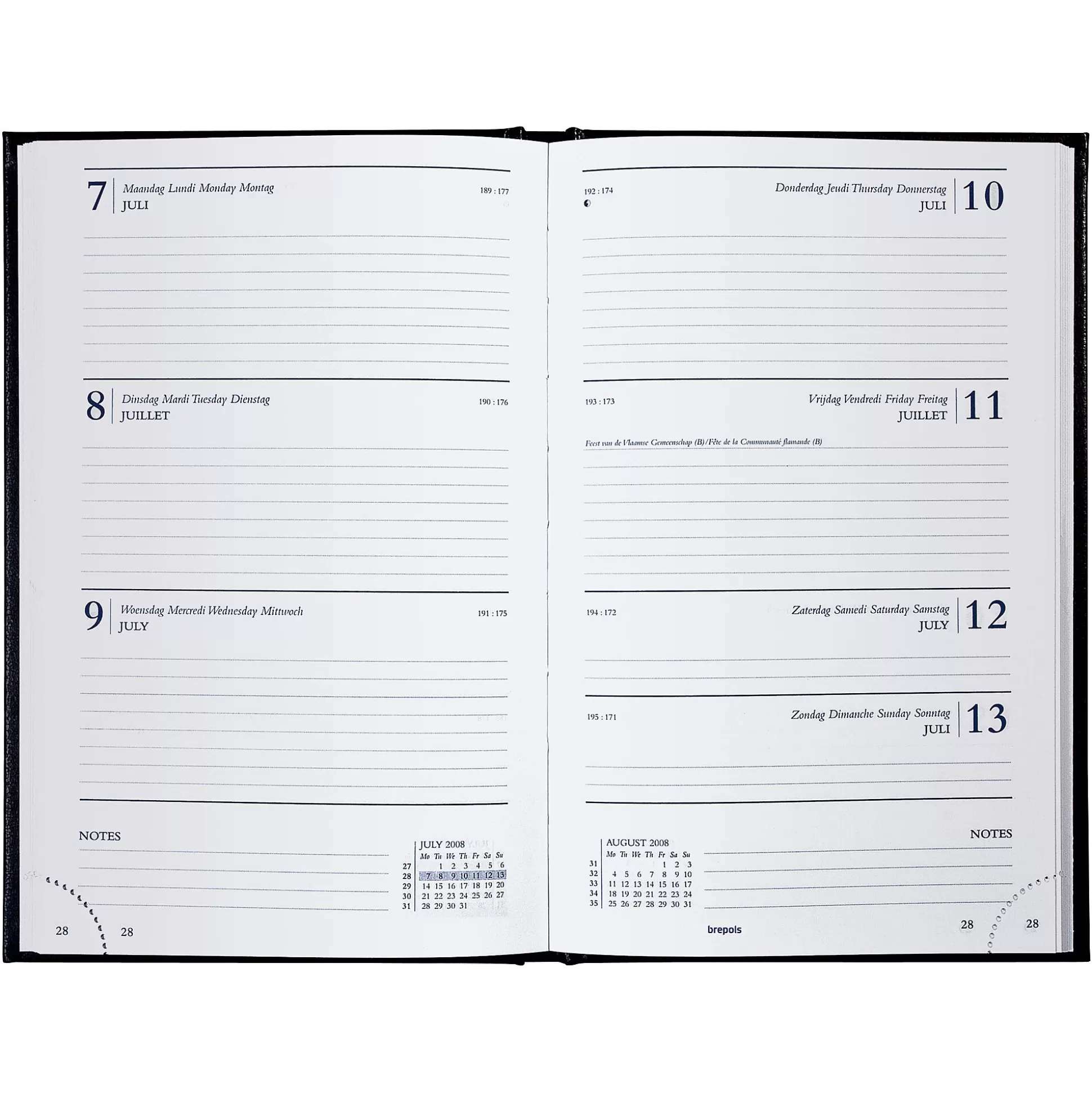 BREPOLS Agenda's-Agenda 13,3X20,8Cm 1 Week Op 2 Pagina's 4 Talen Saturnus Lima Zwart