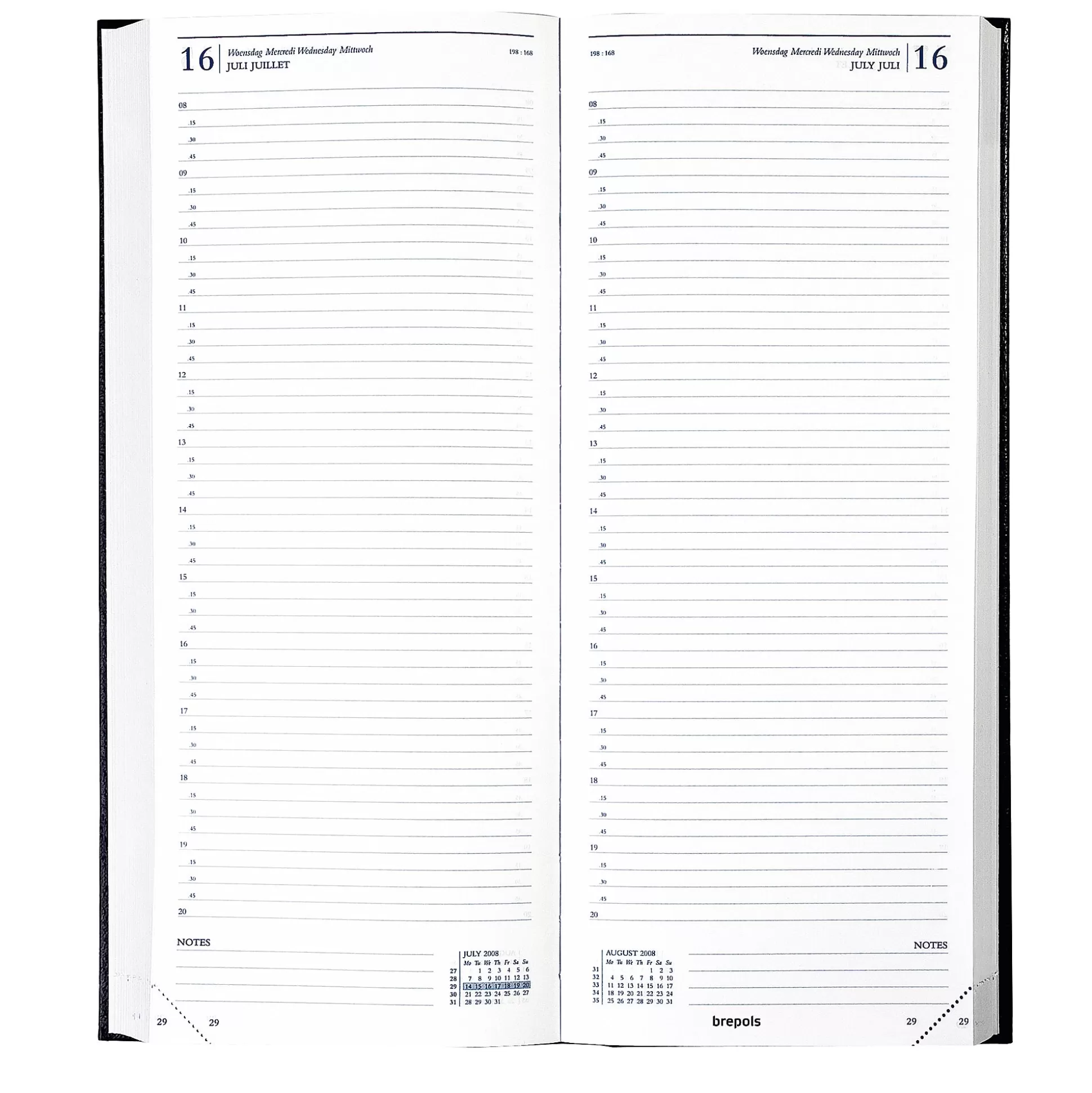 BREPOLS Agenda's-Agenda 13X33Cm 1 Dag Op 2 Pagina's 4 Talen Saturnus Lima Zwart