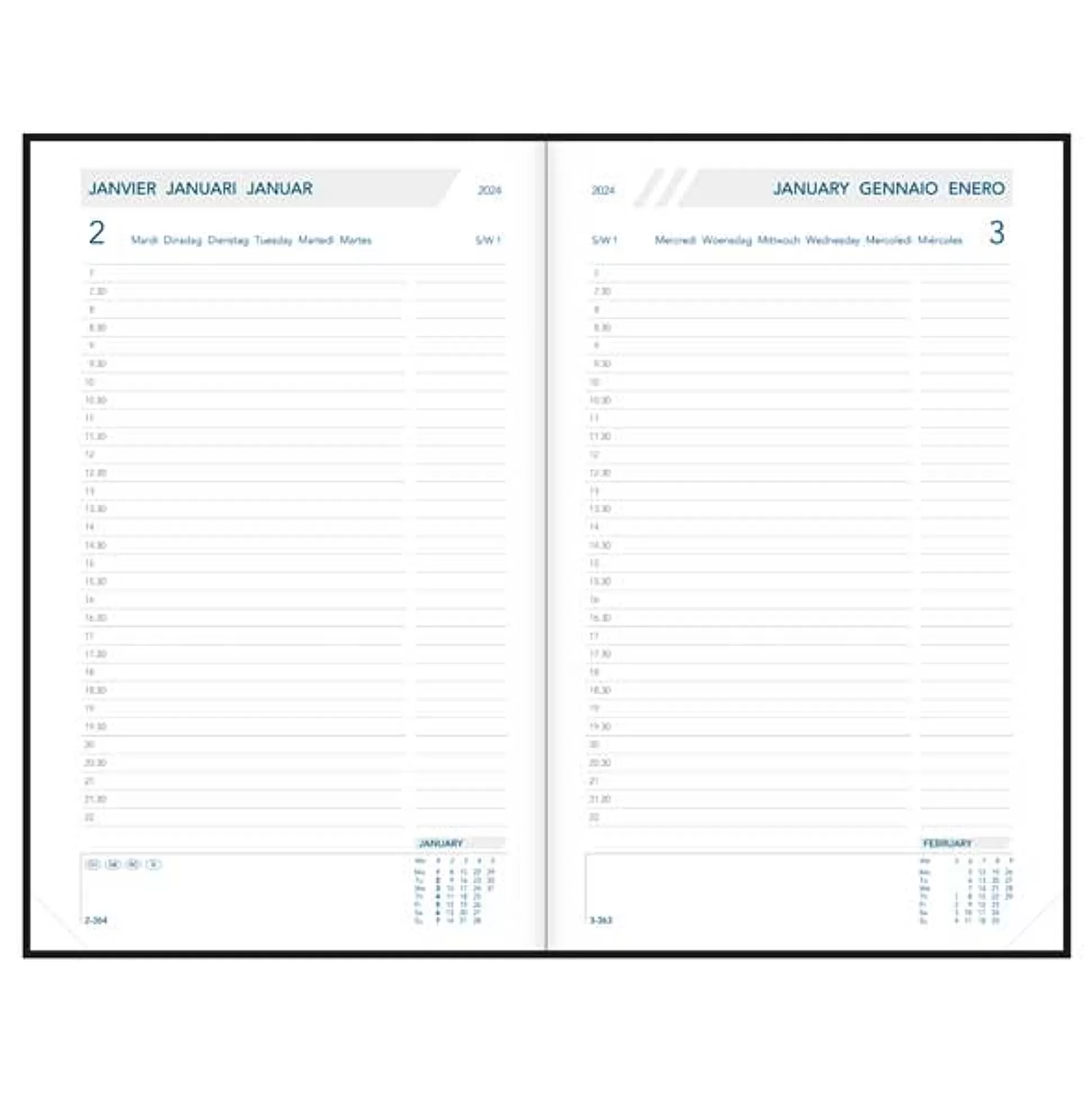 AURORA Agenda's-Agenda 14X21Cm 1 Dag Per Pagina 6 Talen Folio Balacron Zwart/Blauw/Rood