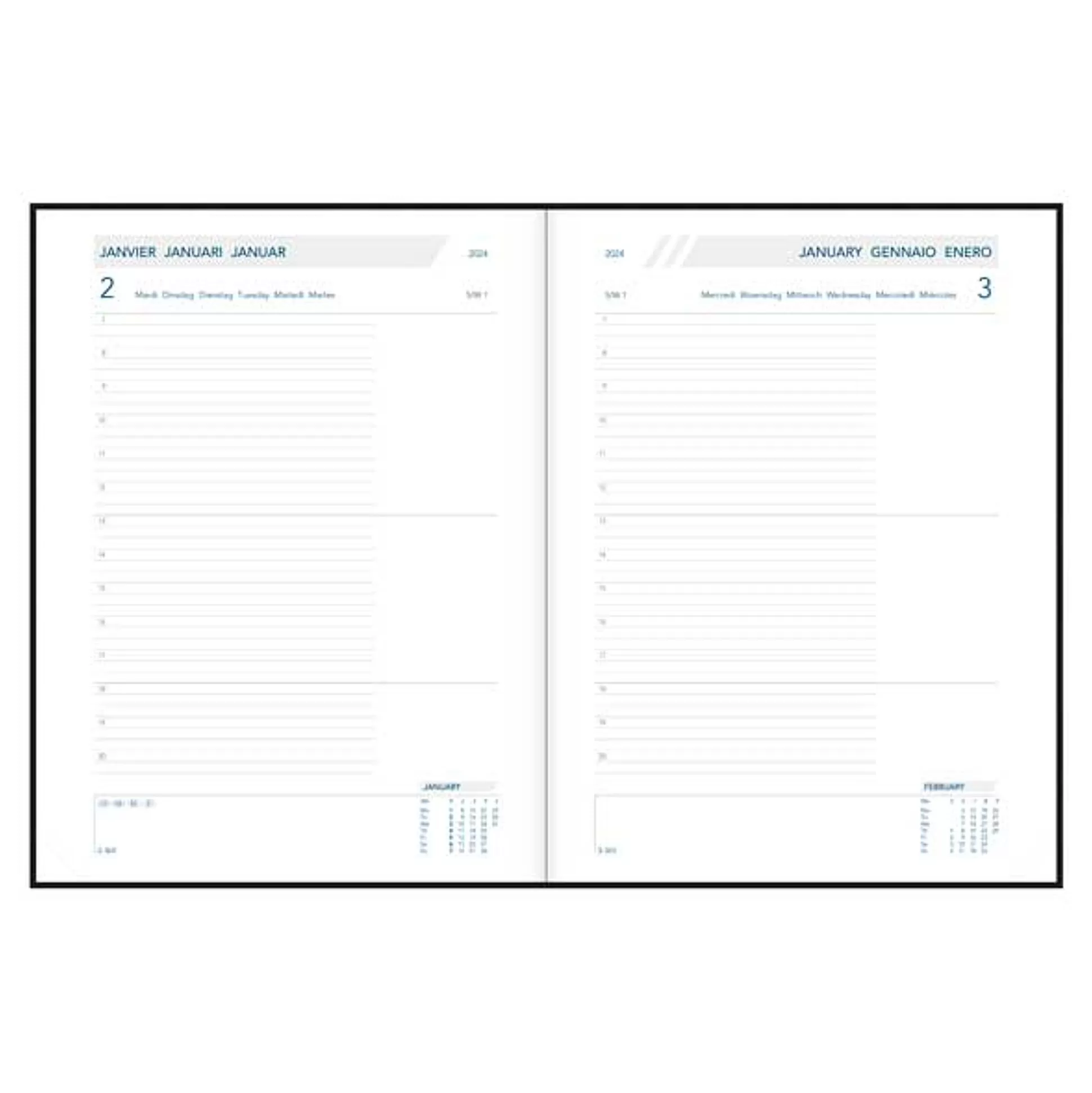 AURORA Agenda's-Agenda 16,5X21Cm 1 Dag Per Pagina 6 Talen Largo Balacron Zwart/Blauw/Rood