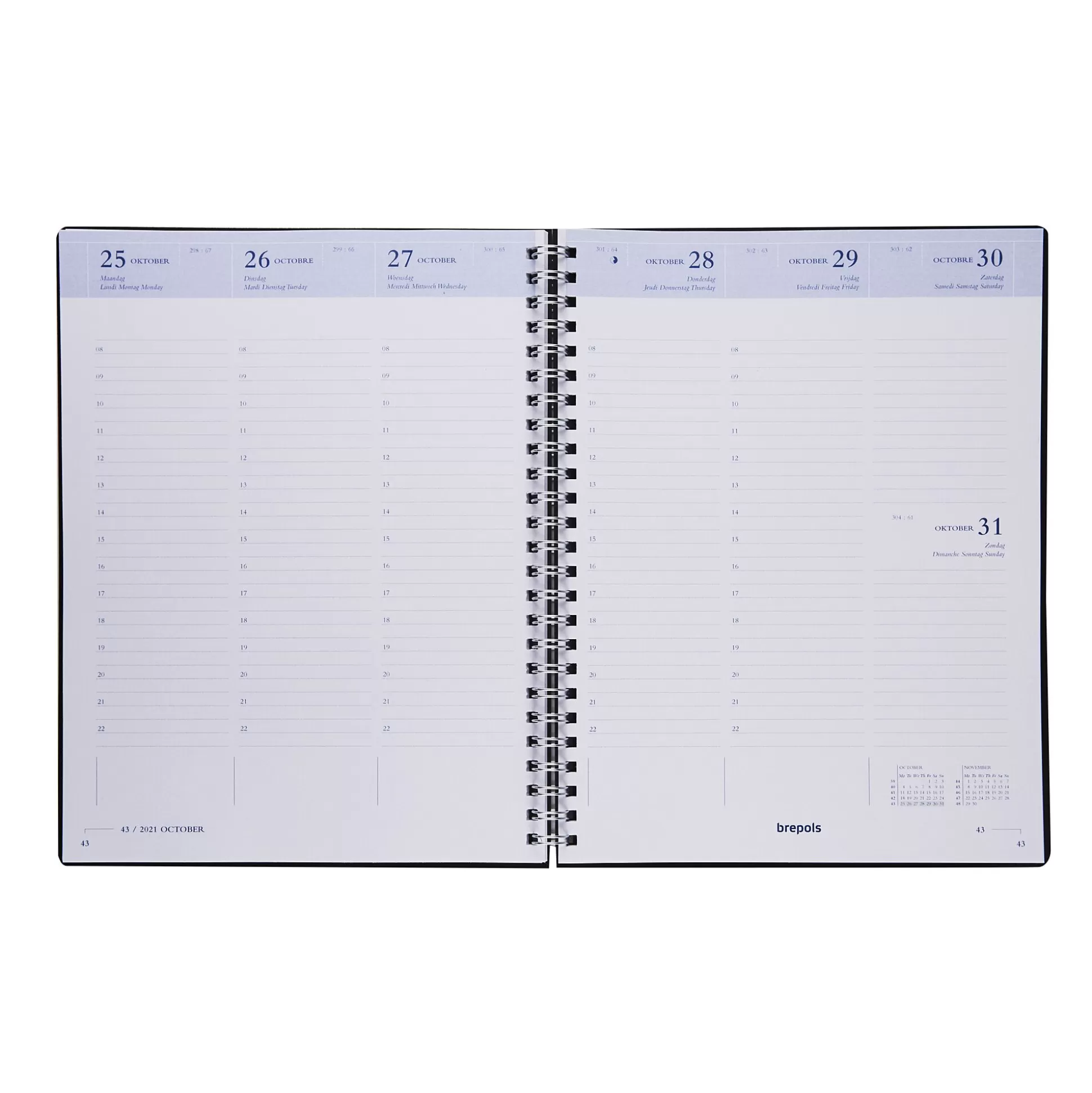 BREPOLS Agenda's-Agenda 17,2X22Cm 1 Week Op 2 Pagina's 6 Talen Timing Polyprop Zwart