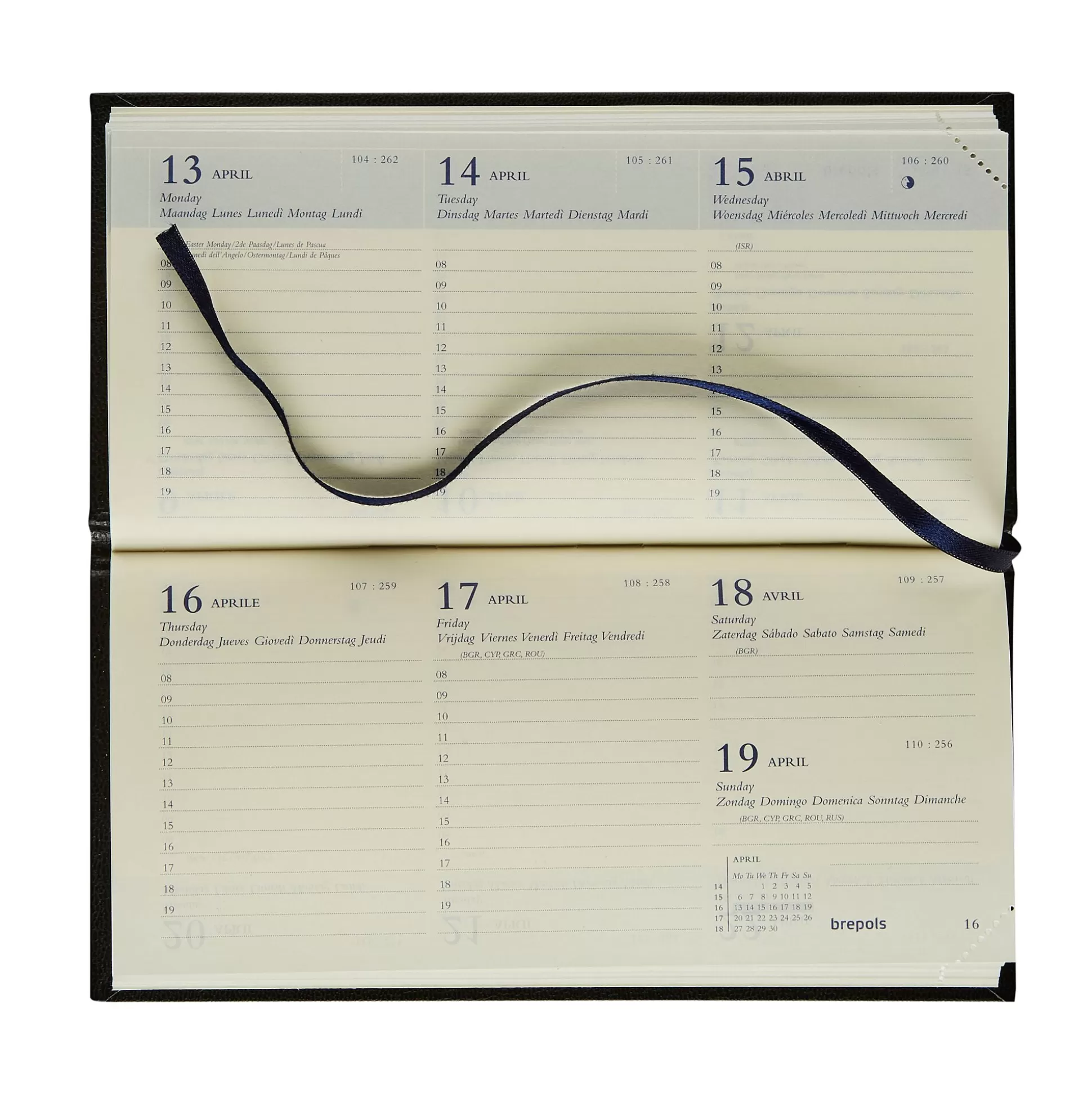 BREPOLS Agenda's-Agenda 8,1X16,6Cm 1 Week Op 2 Pagina's 6 Talen Breprint Lima Zwart