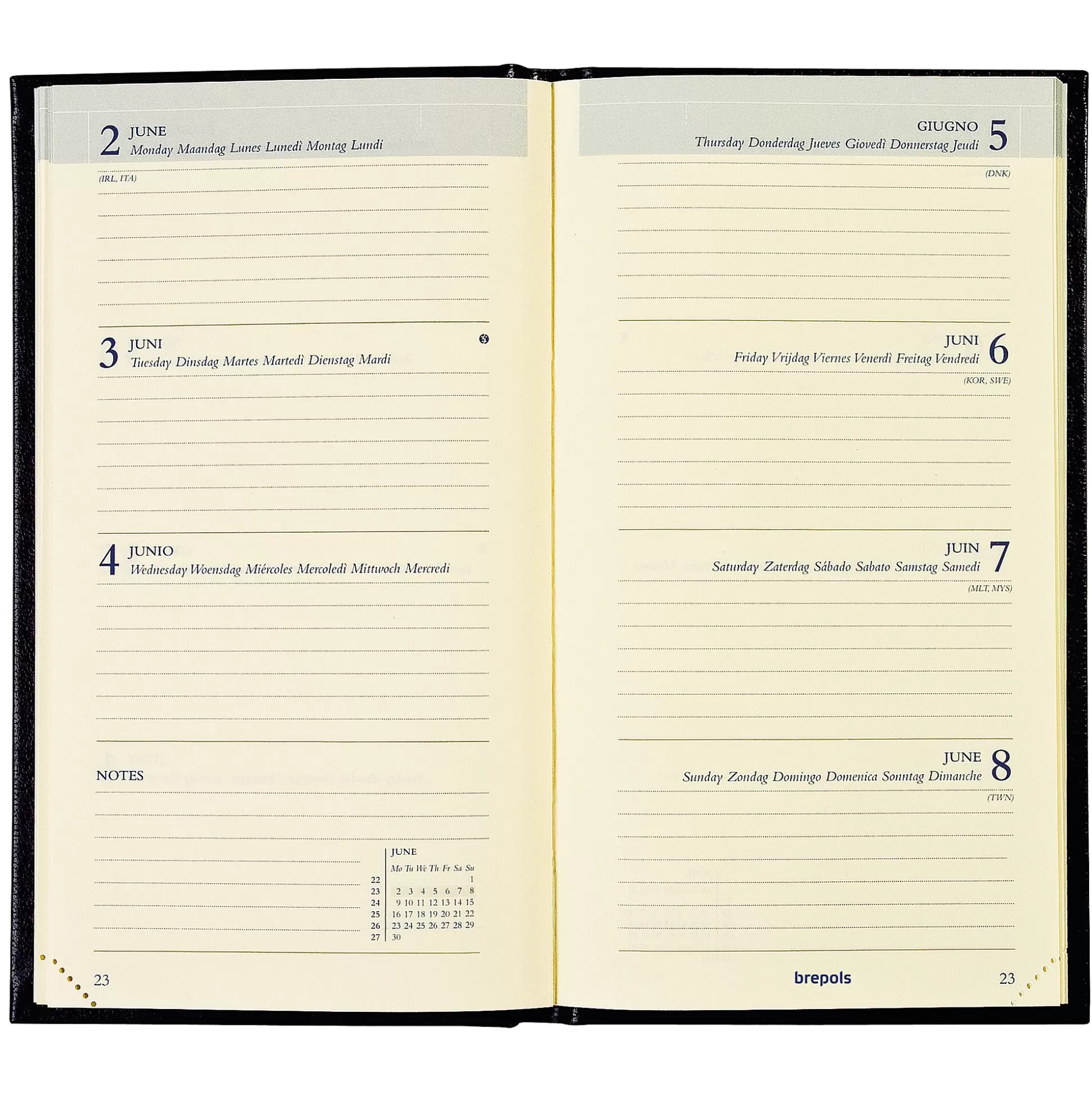 BREPOLS Agenda's-Agenda 9X16Cm 1 Week Op 2 Pagina's 6 Talen Interplan Lima Zwart