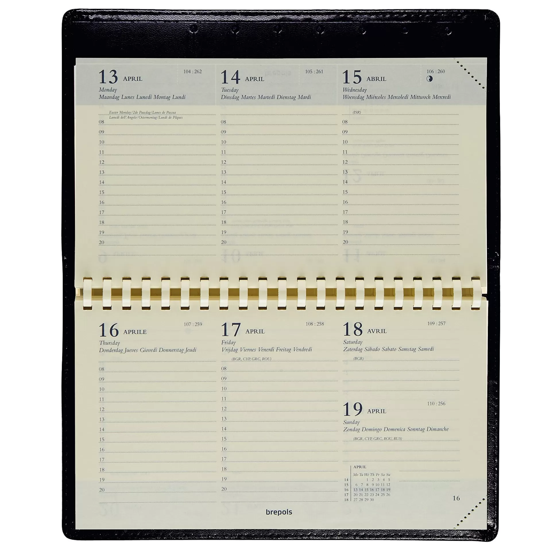 BREPOLS Agenda's-Agenda 9X16Cm 1 Week Op 2 Pagina's 6 Talen Omniplan Genova Zwart