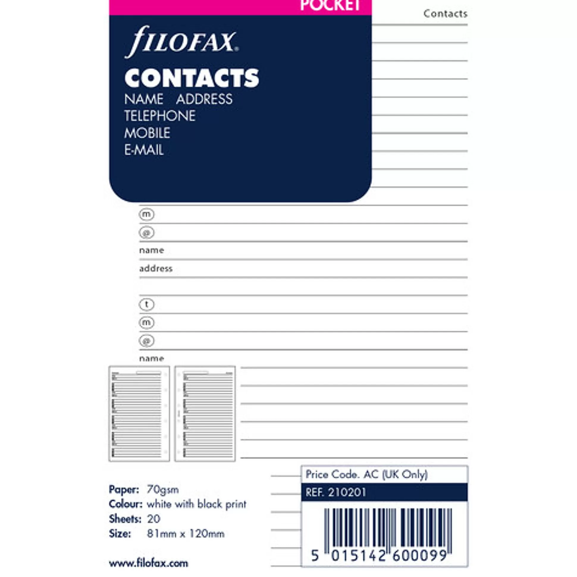 FILOFAX Planners & Lijstjes-Agenda Accessoire Pocket Refill Contacts