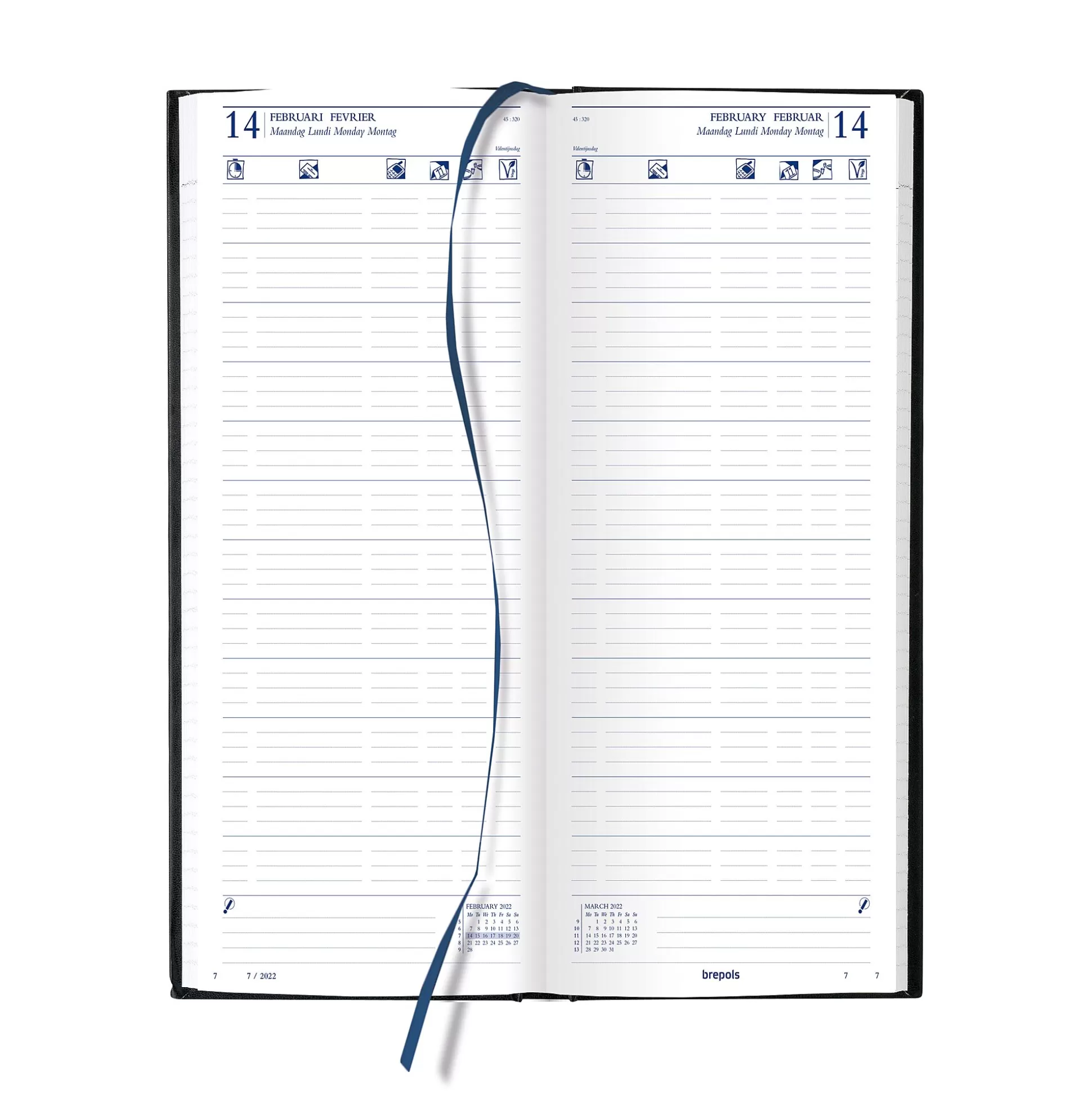 BREPOLS Agenda's-Agenda Horeca 12,8X33Cm 1 Dag Op 2 Pagina's 4 Talen Zwart