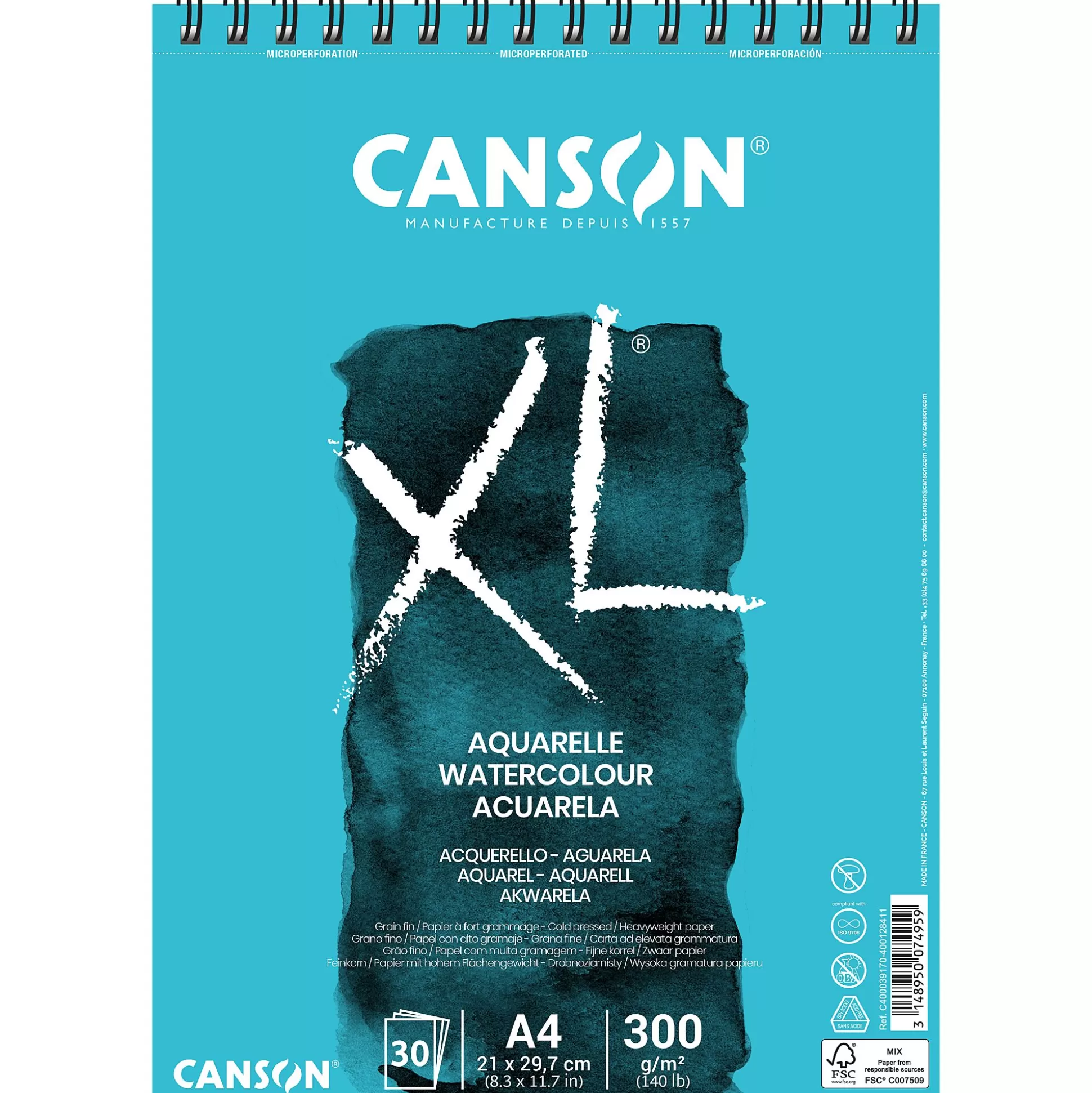 CANSON Tekenpapier-Album Xl Aquarelle 30 Vellen 300G/M A4 Spiraal