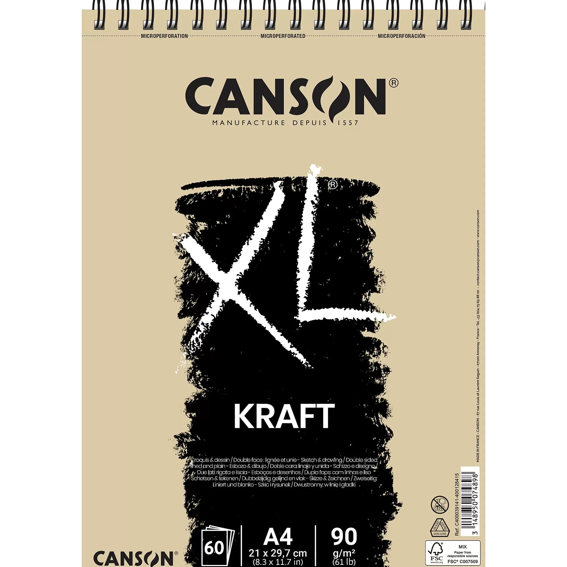 CANSON Tekenpapier-Album Xl Kraft 60 Vellen 90G/M A4 Spiraal