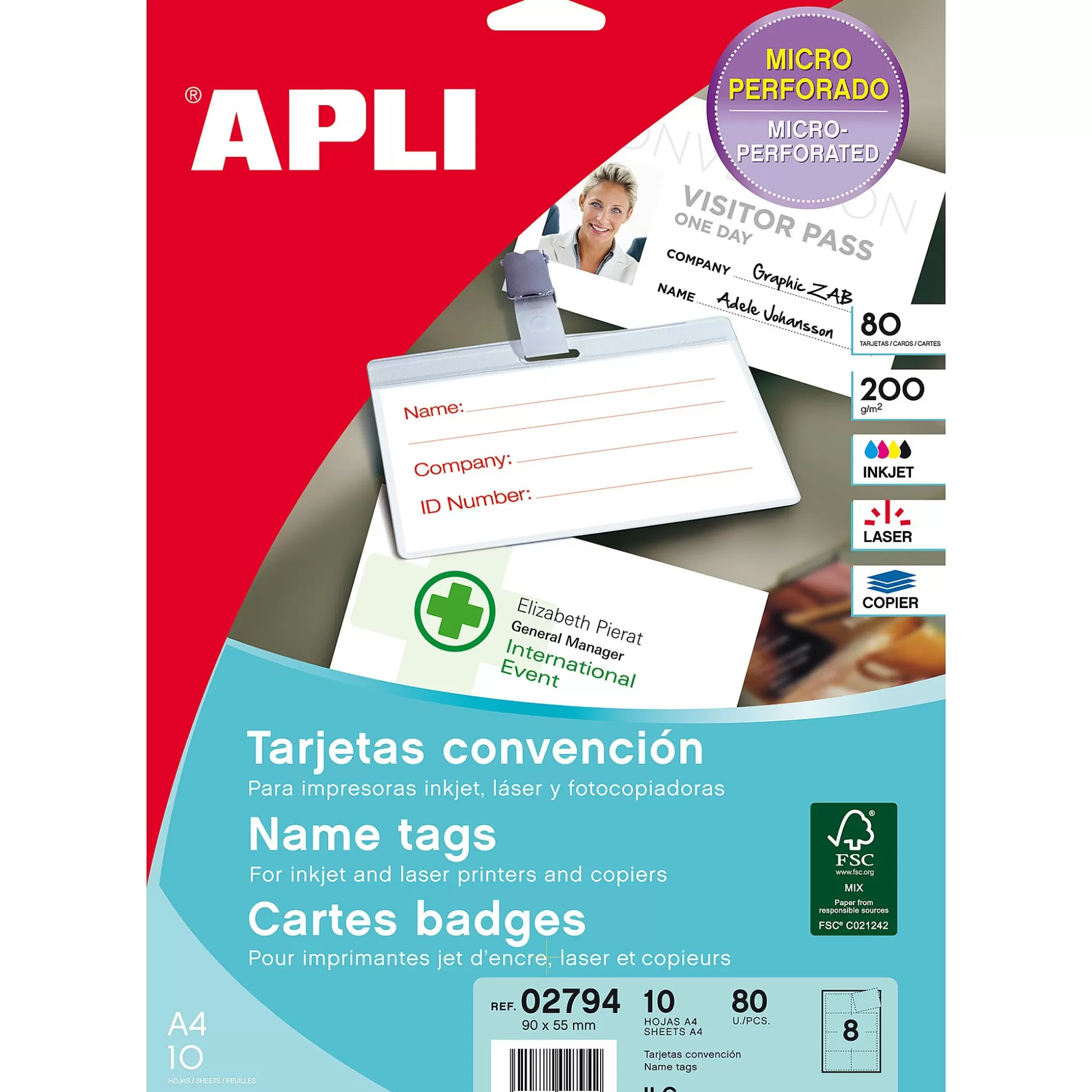 APLI Badges-Badge Kaarten 90X55Mm Wit 200G/M Ilc 80 Stuks 10 Vellen