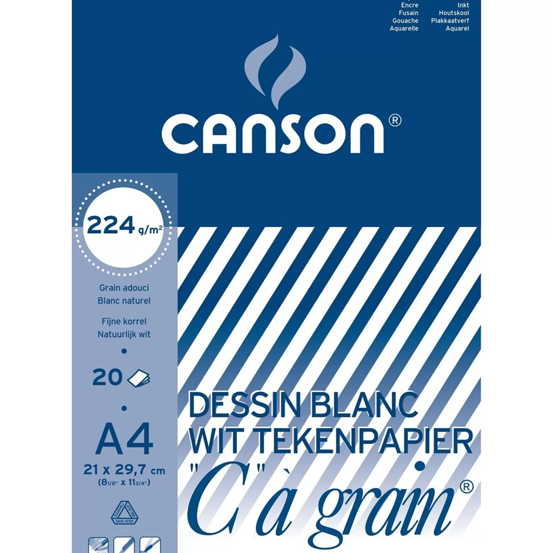 CANSON Tekenpapier-Blok 20 Vellen Wit 224G/M A4 Gekorreld