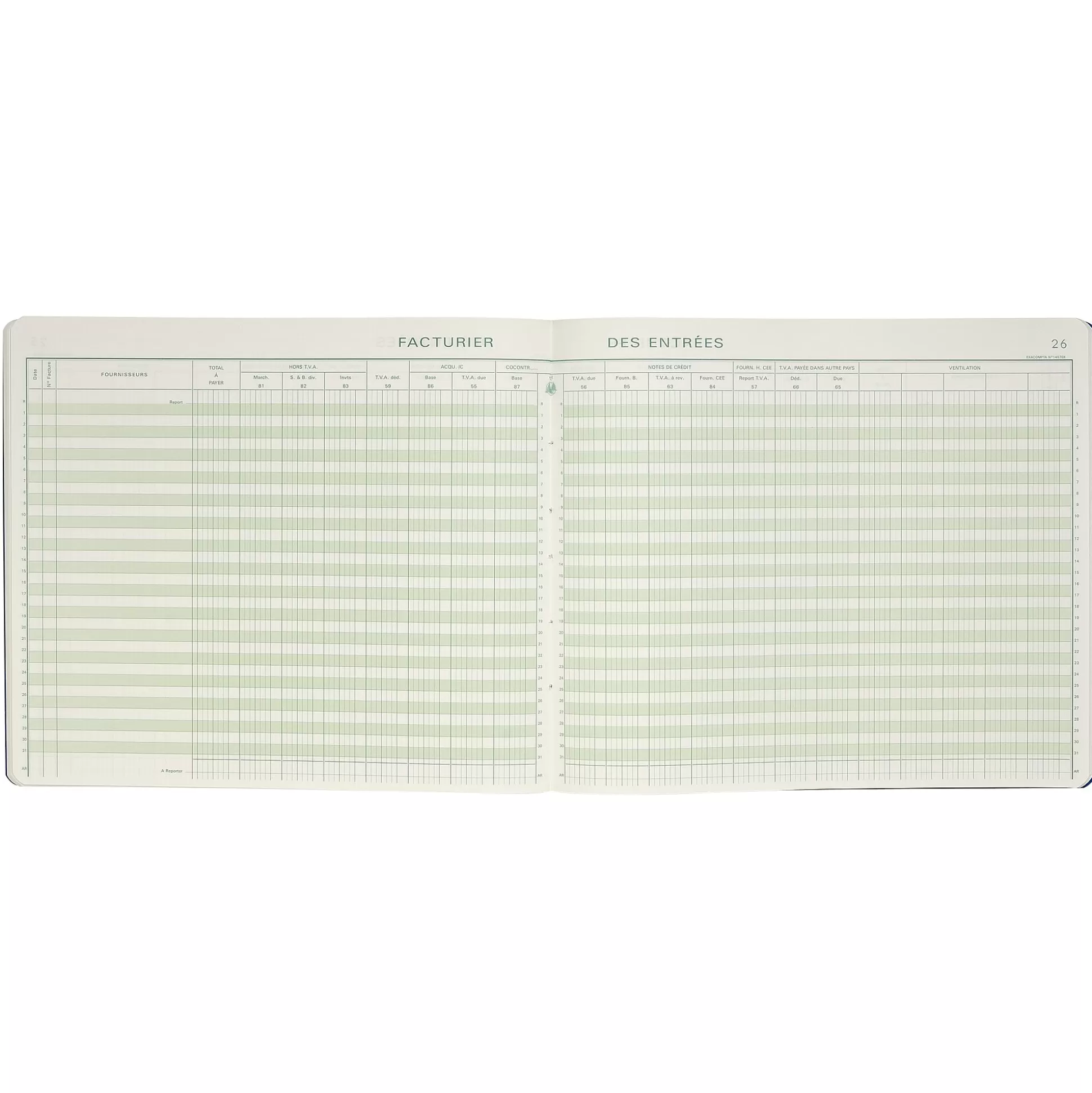 EXACOMPTA Speciaal Papier & Schrijfboeken-Boekhoudingsregister Btw Inkoop Fr Met Identificatieblad 31 Lijnen 80 Genummerde Bladen