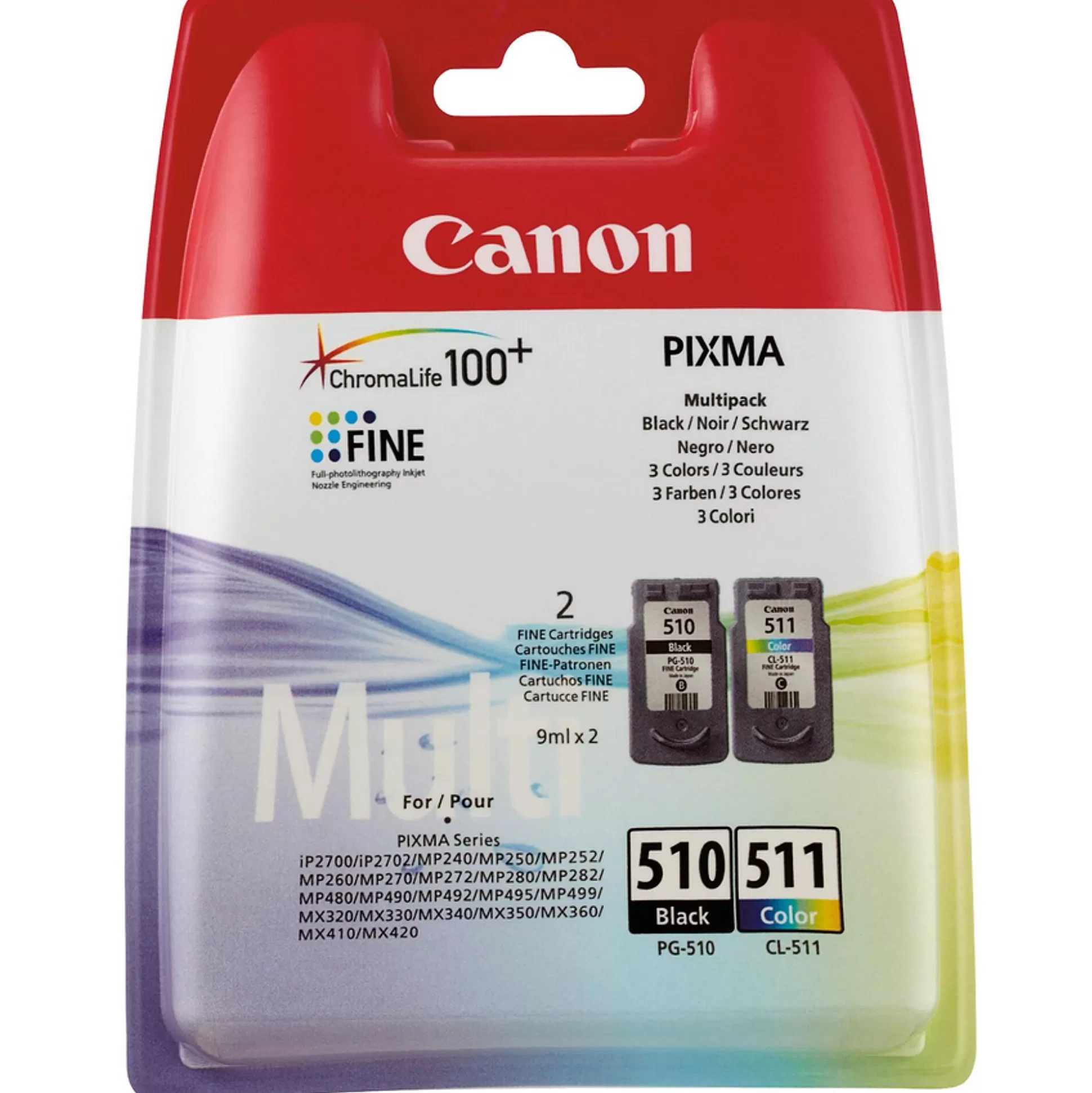 CANON Inktpatronen-Cartridge Pg-510/Cl-511 Zwart + Tricolor Multipack