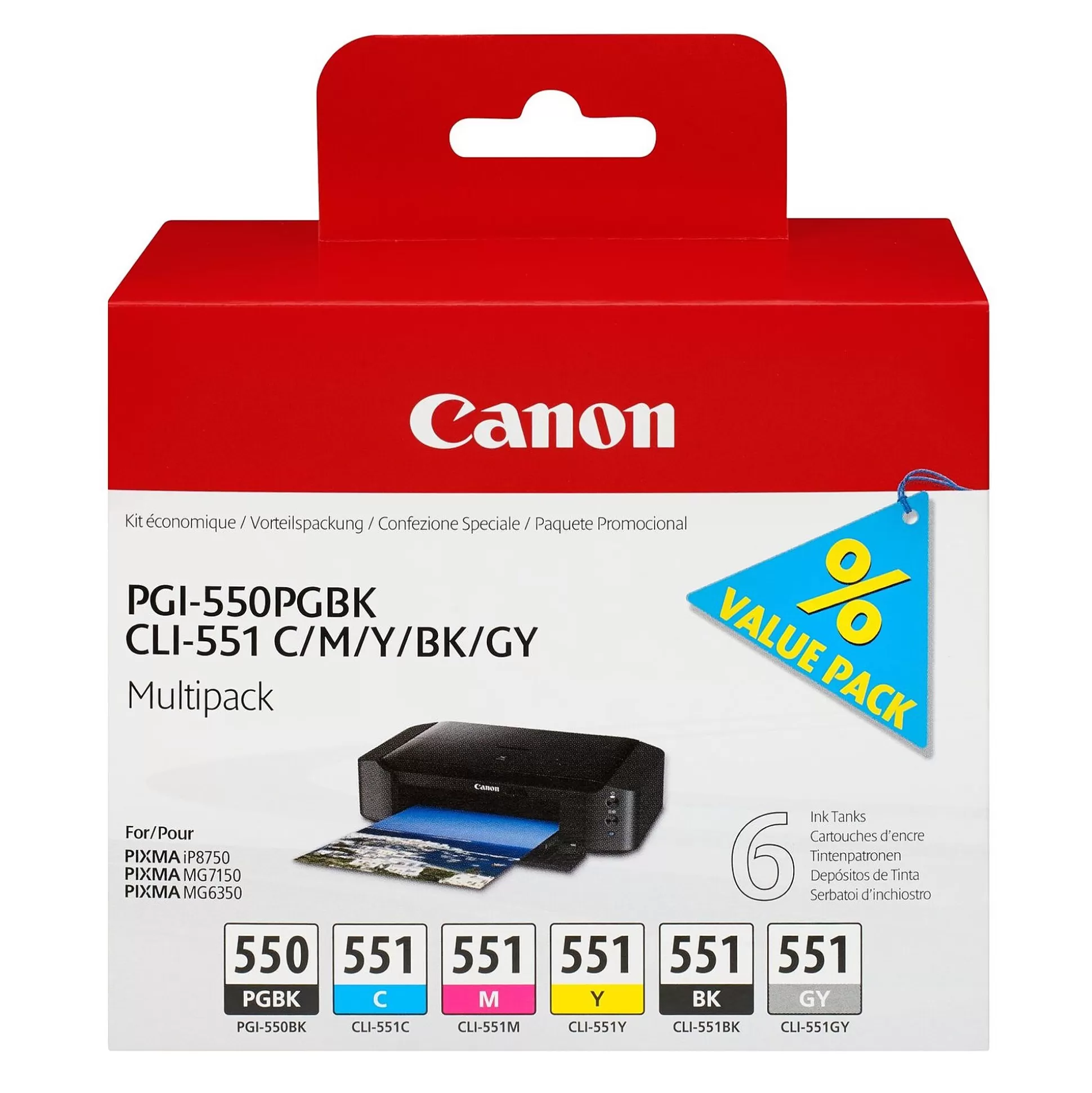 CANON Inktpatronen-Cartridge Pgi-550/Cli-551 Zwart + 5 Kleuren