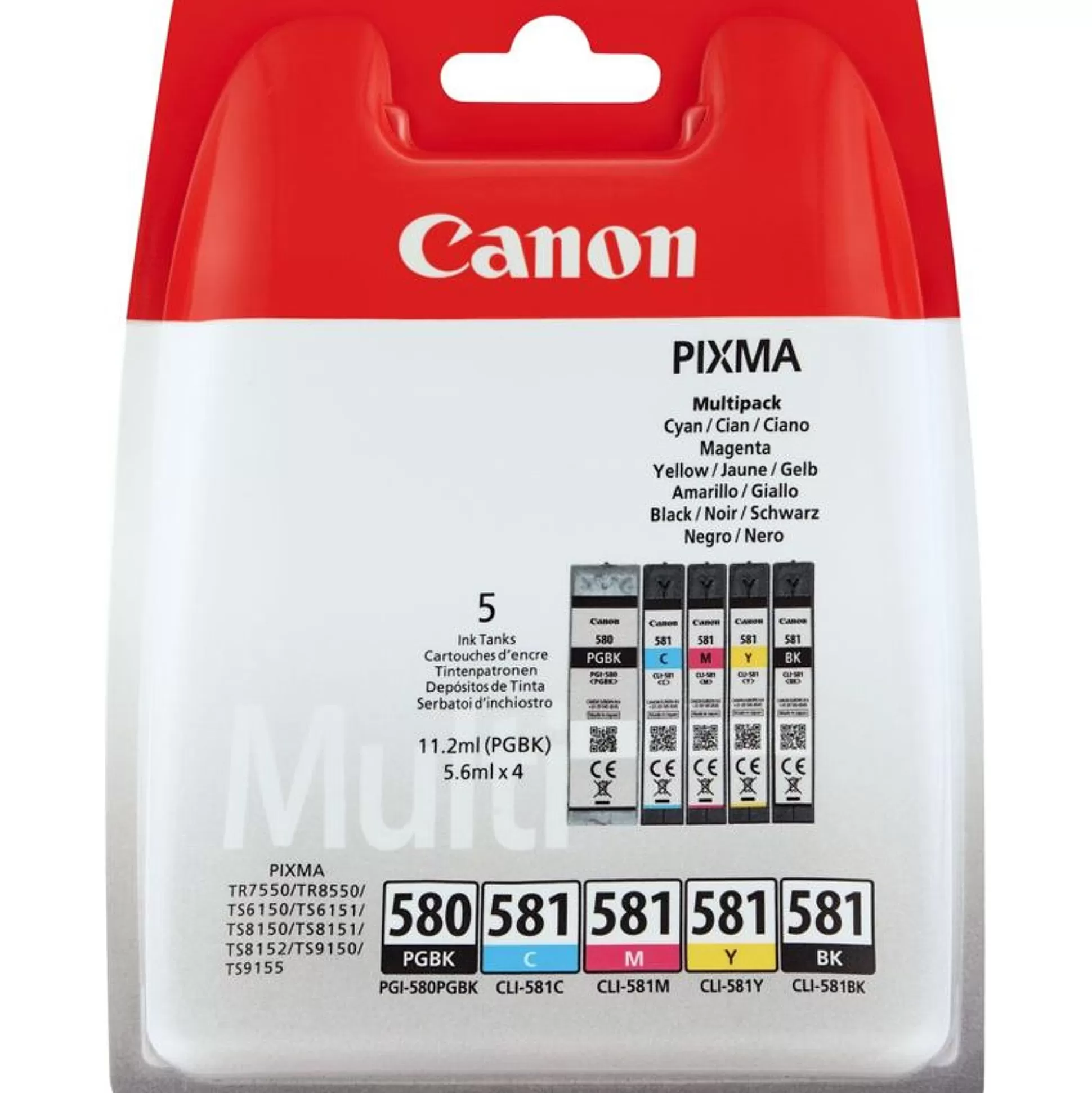 CANON Inktpatronen-Cartridge Pgi-580/Cli-581 Zwart + 4 Kleuren Multipack