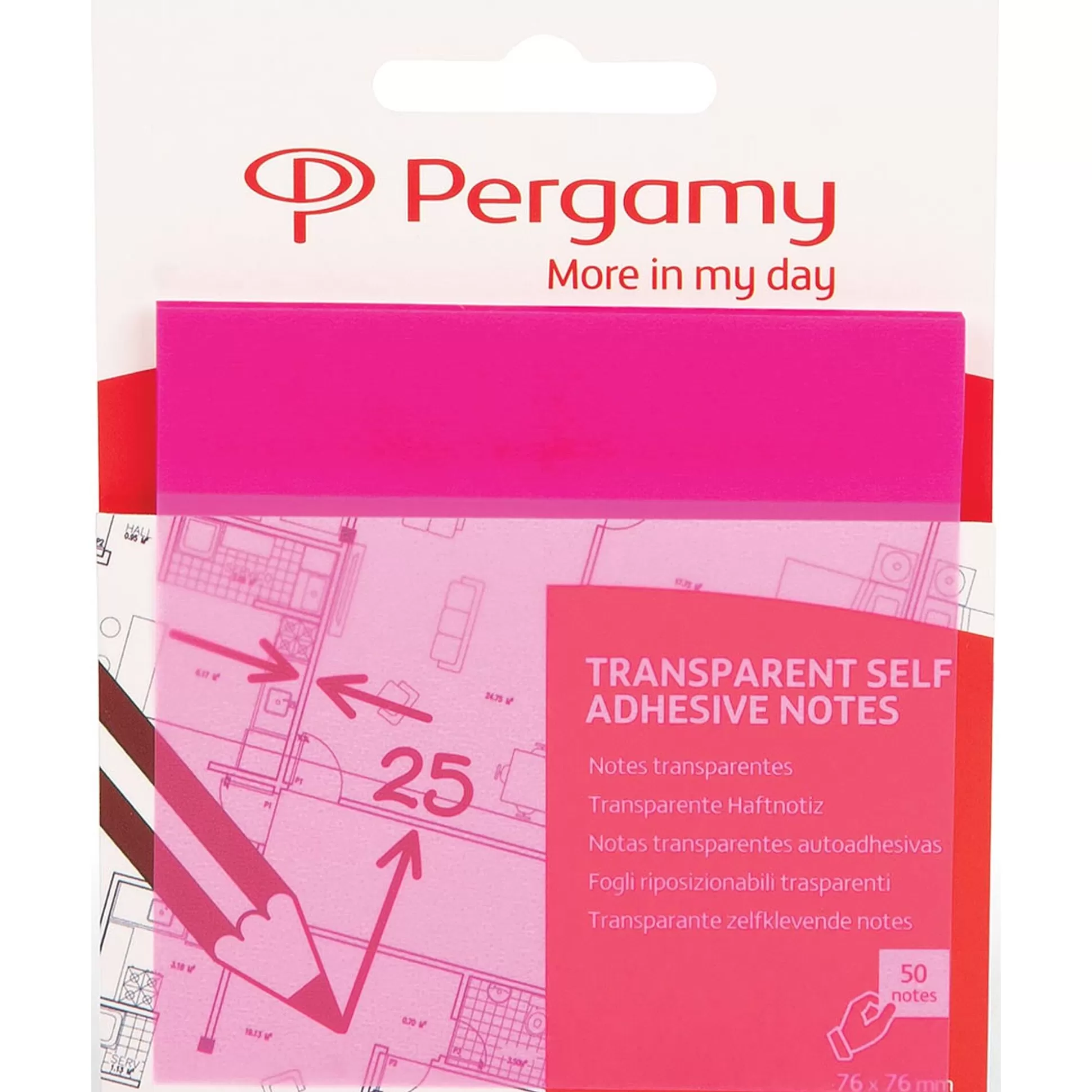 * Notitieblokken-Clear Notes 7,6X7,6Cm Roze Transparant 50 Vellen