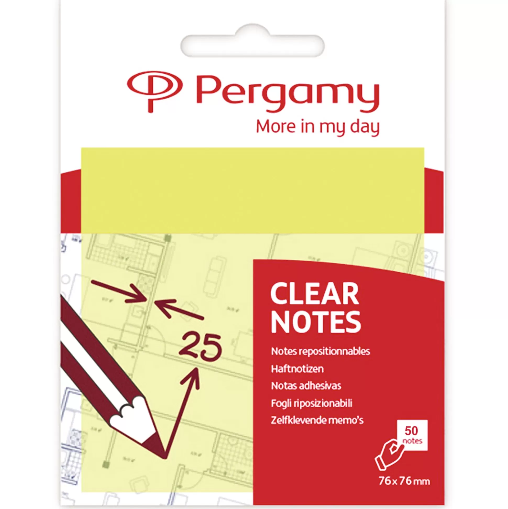 * Notitieblokken-Clear Notes Geel 76X76Mm Transparant 50 Vellen