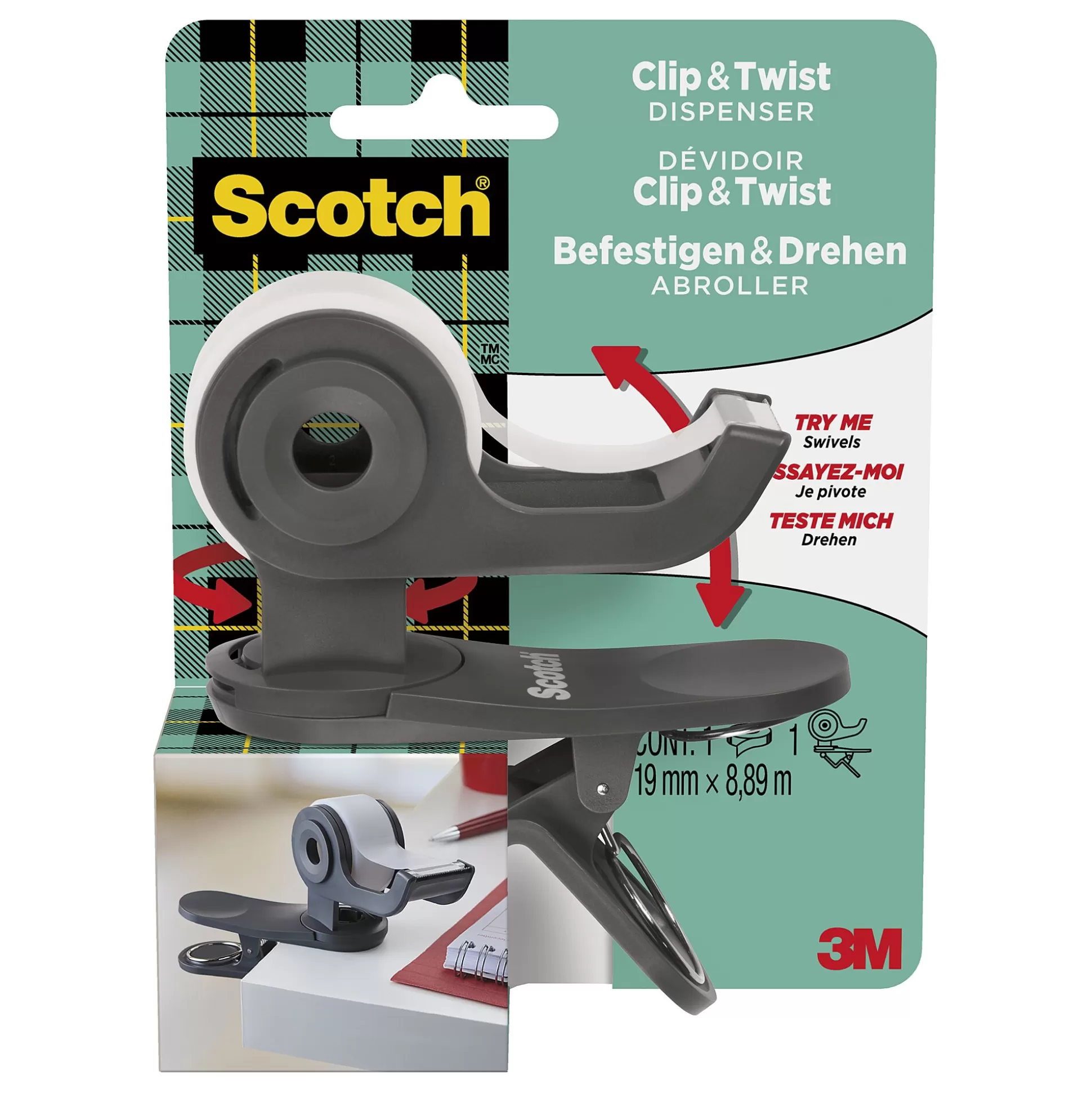 SCOTCH Lijmen & Plakken-Clip&Twist Dispenser + 1 Rol Magic Tape 19Mm X 8,89M