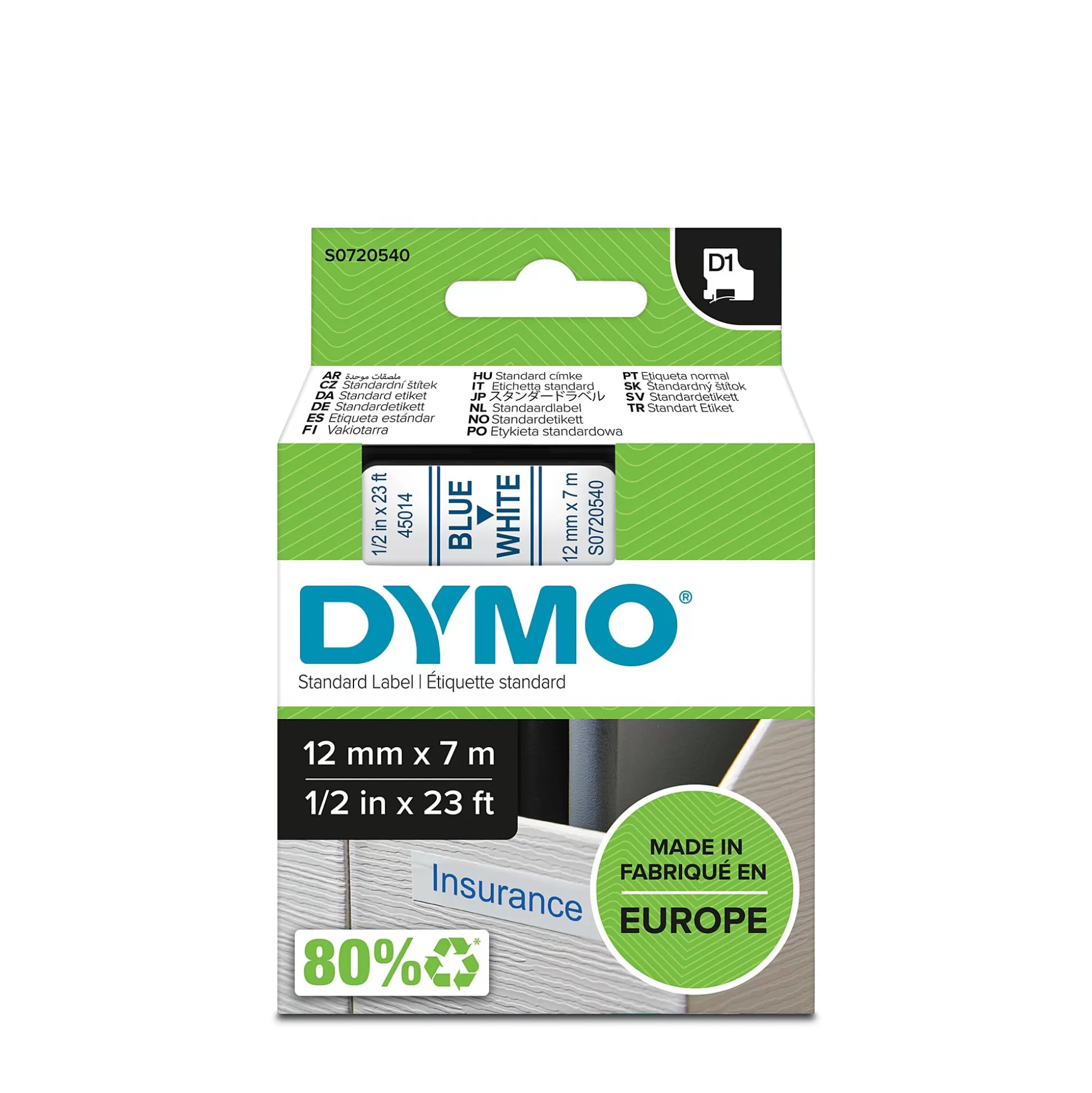 DYMO Labelen & Stempelen-D1 Tape Blauw Op Wit 12Mm X 7M 45014