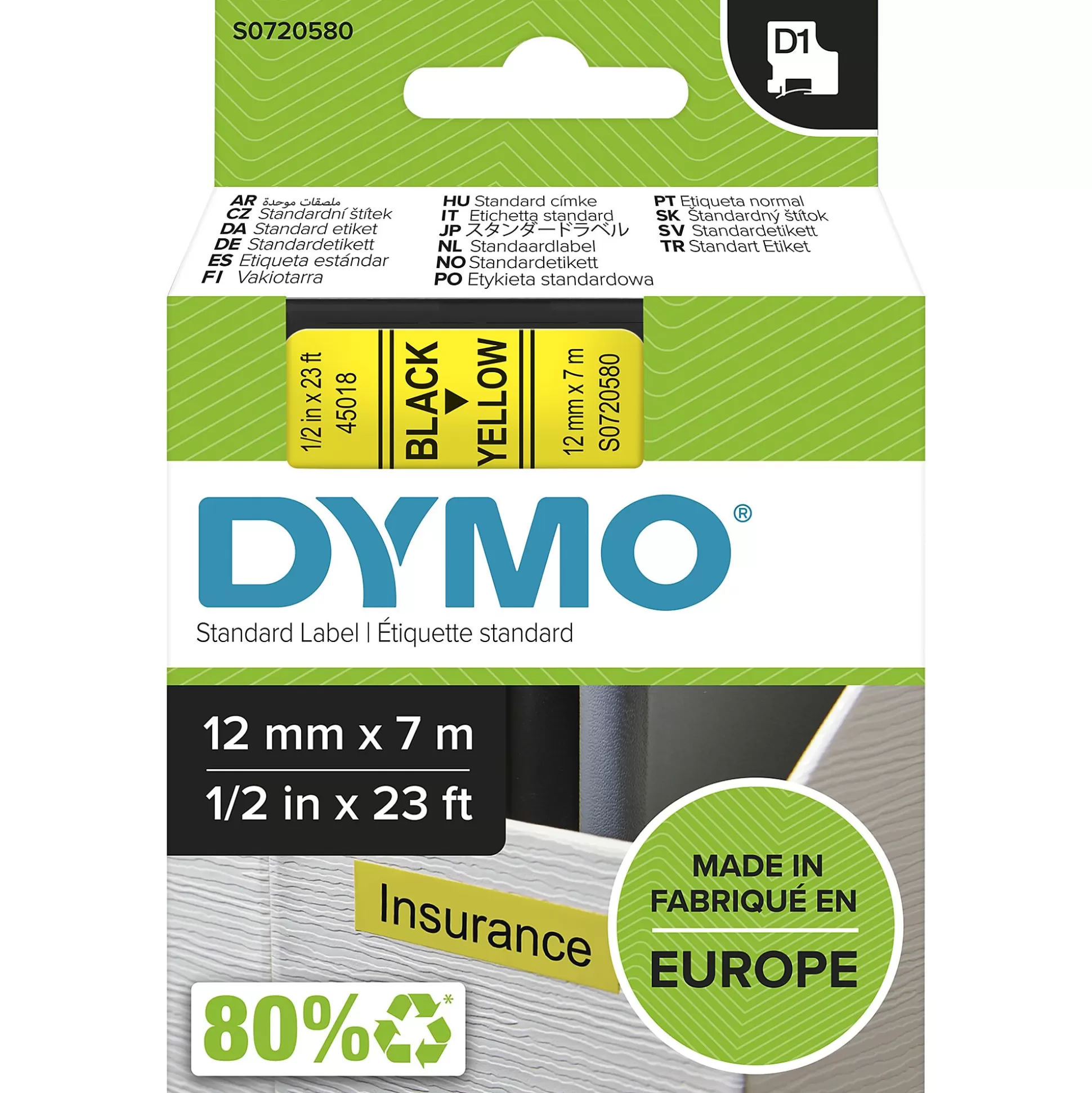 DYMO Labelen & Stempelen-D1 Tape Zwart Op Geel 12Mm X 7M 45018