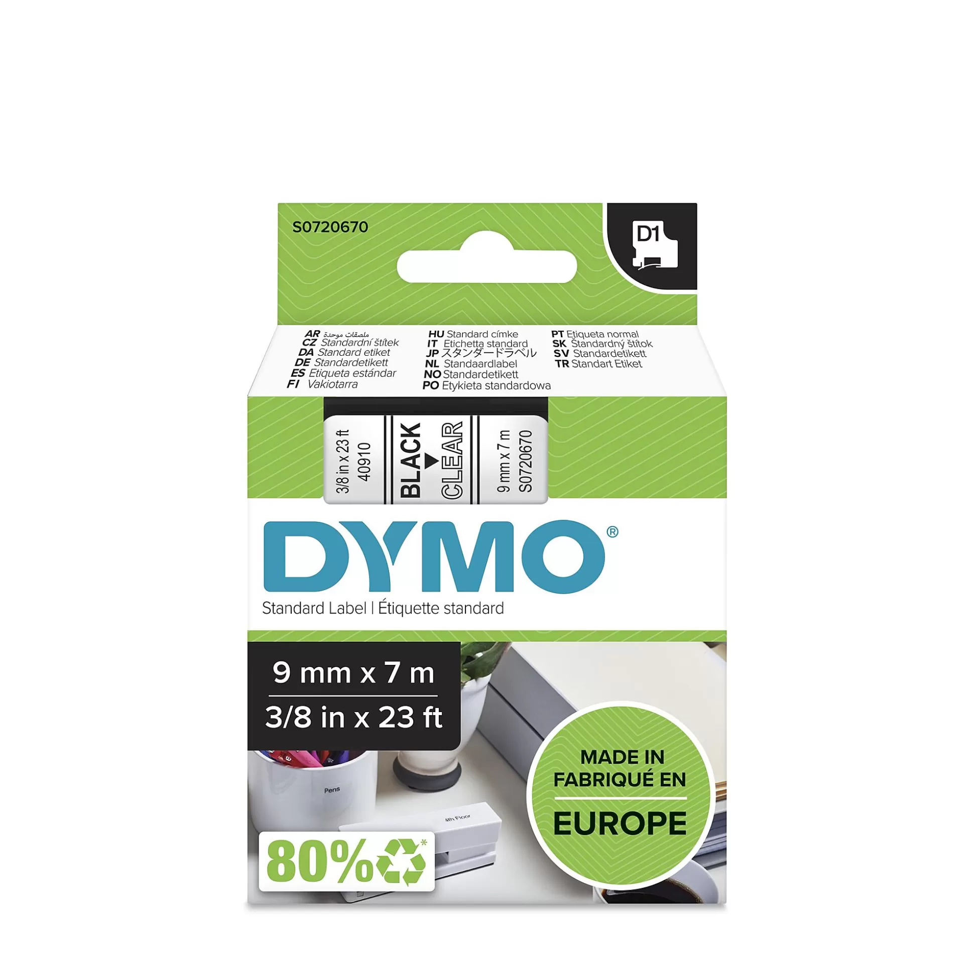 DYMO Labelen & Stempelen-D1 Tape Zwart Op Transparant 9Mm X 7M 40910