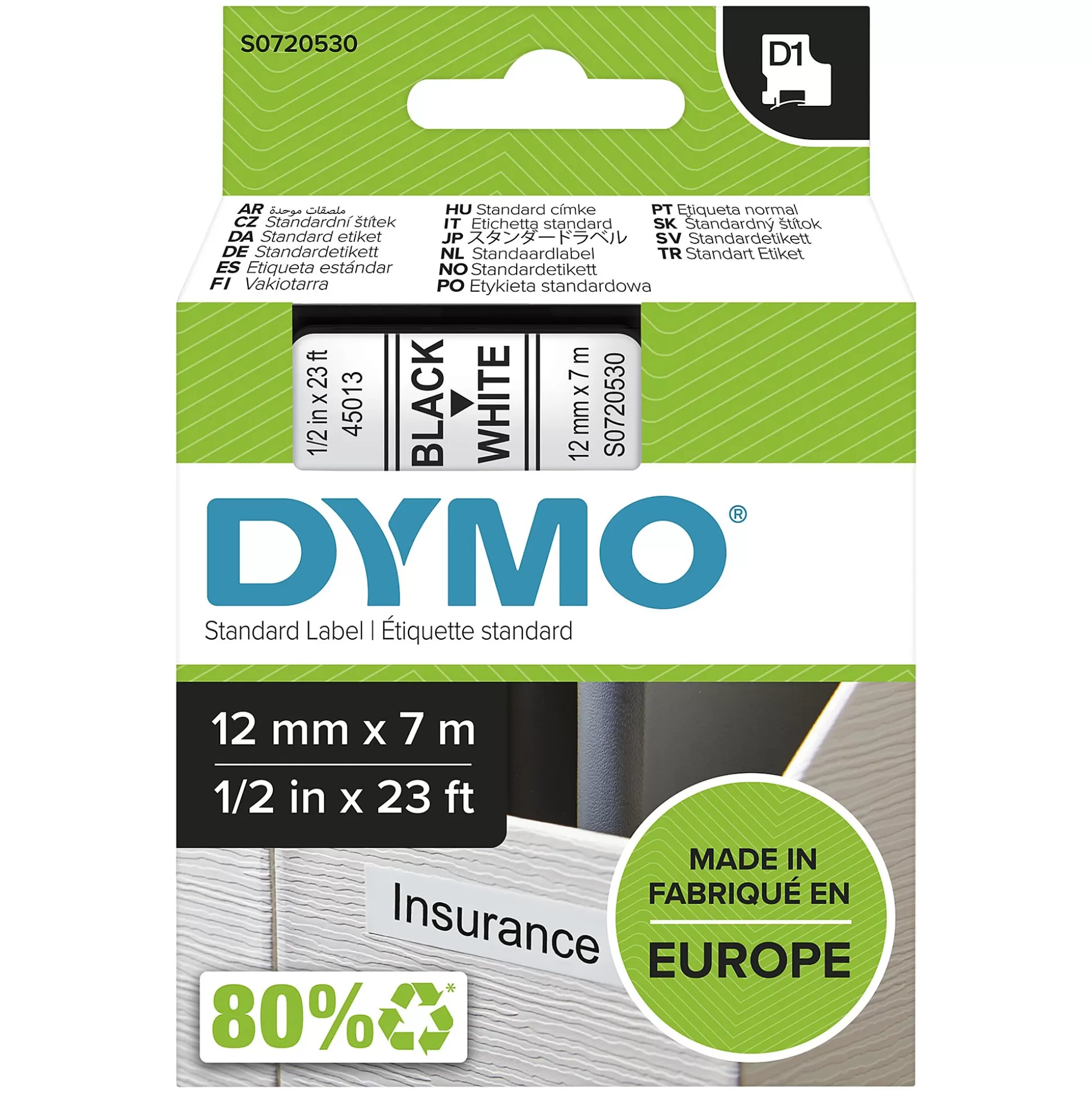 DYMO Labelen & Stempelen-D1 Tape Zwart Op Wit 12Mm X 7M 45013