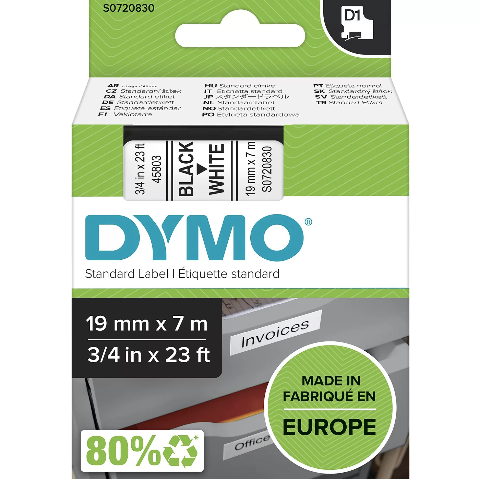 DYMO Labelen & Stempelen-D1 Tape Zwart Op Wit 19Mm X 7M 45803