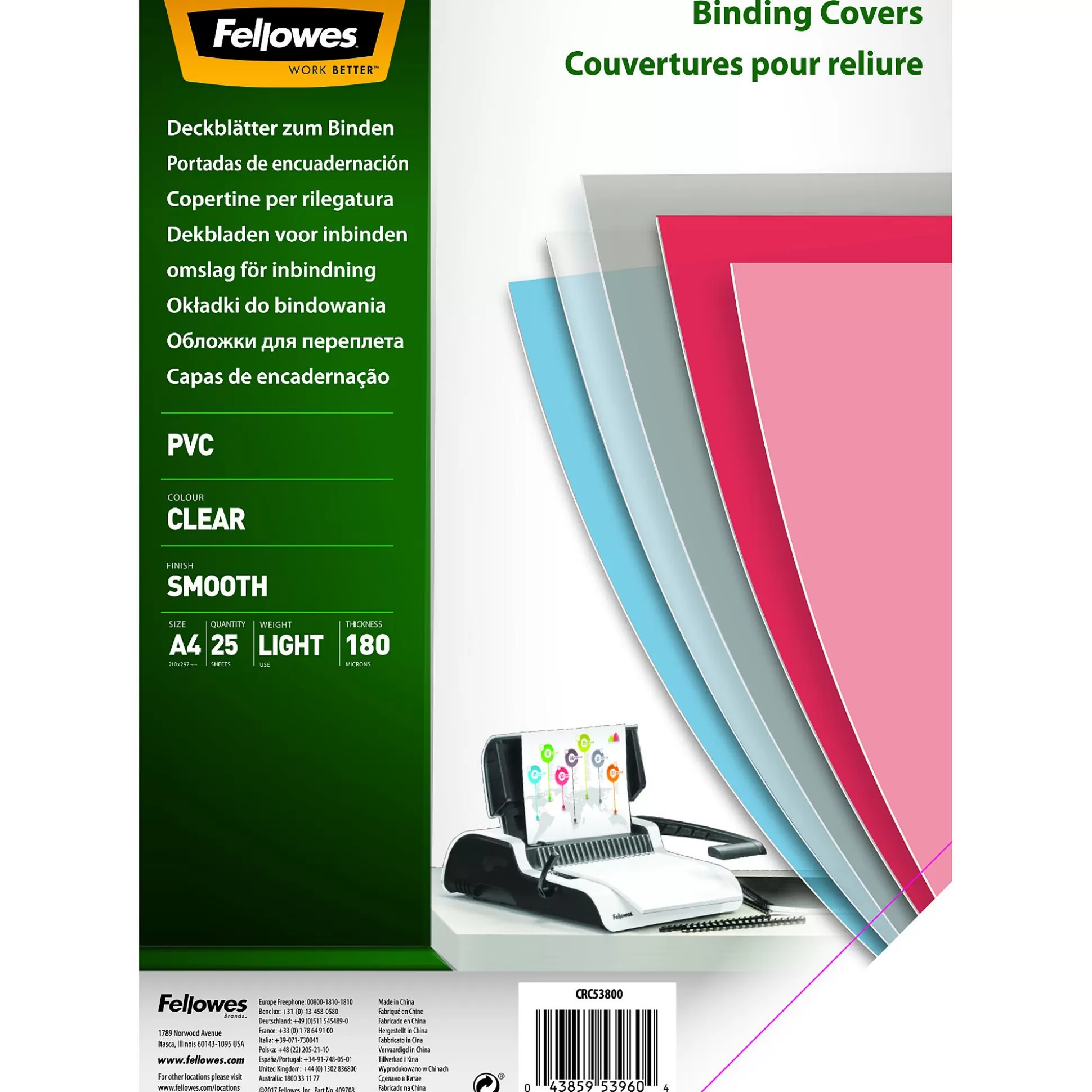 FELLOWES Inbinden-Dekblad Voor Inbinden Transparant Plastic 180 A4 25 Stuks
