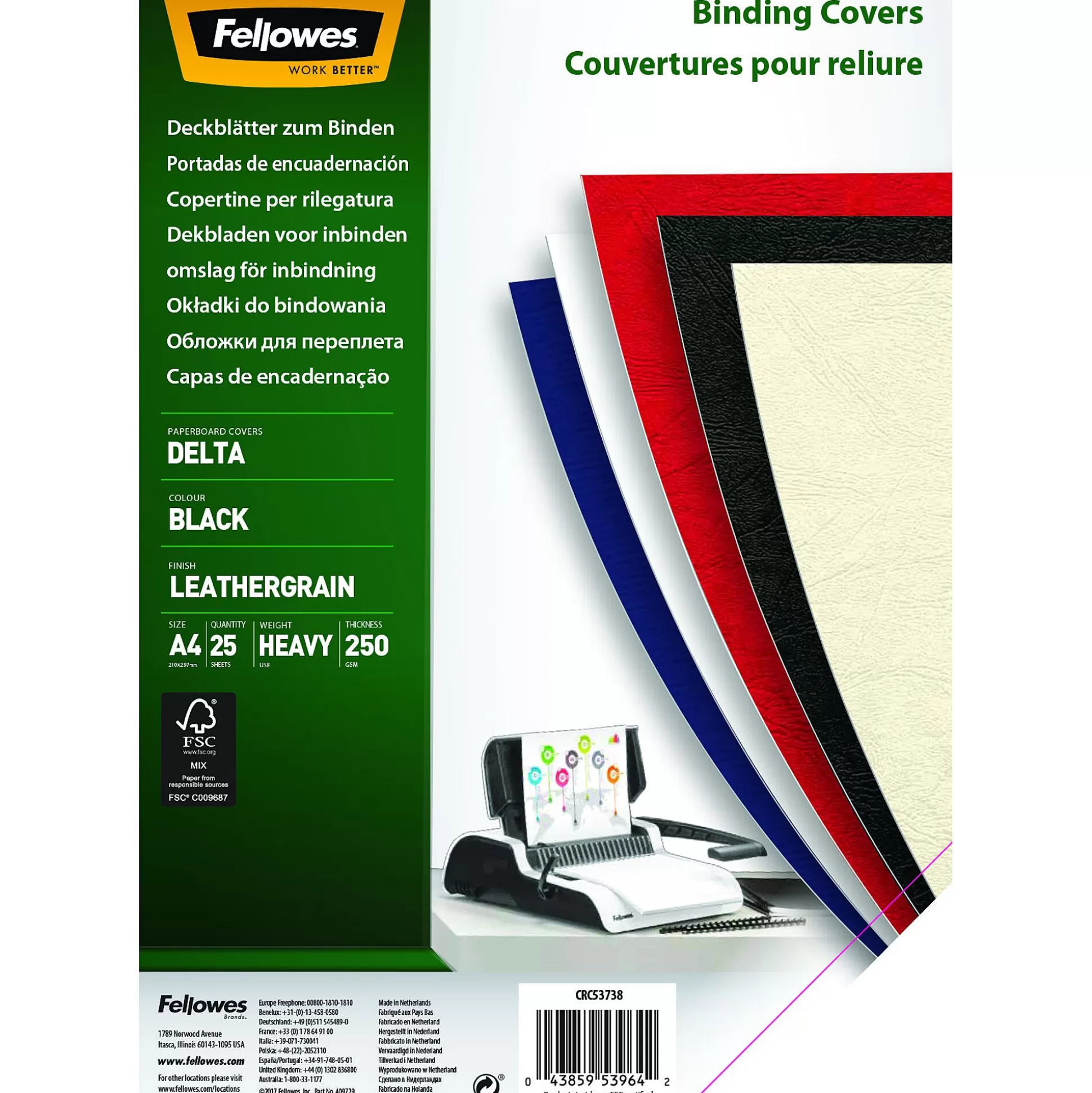 FELLOWES Inbinden-Dekblad Voor Inbinden Zwart Leatherlook A4 25 Stuks