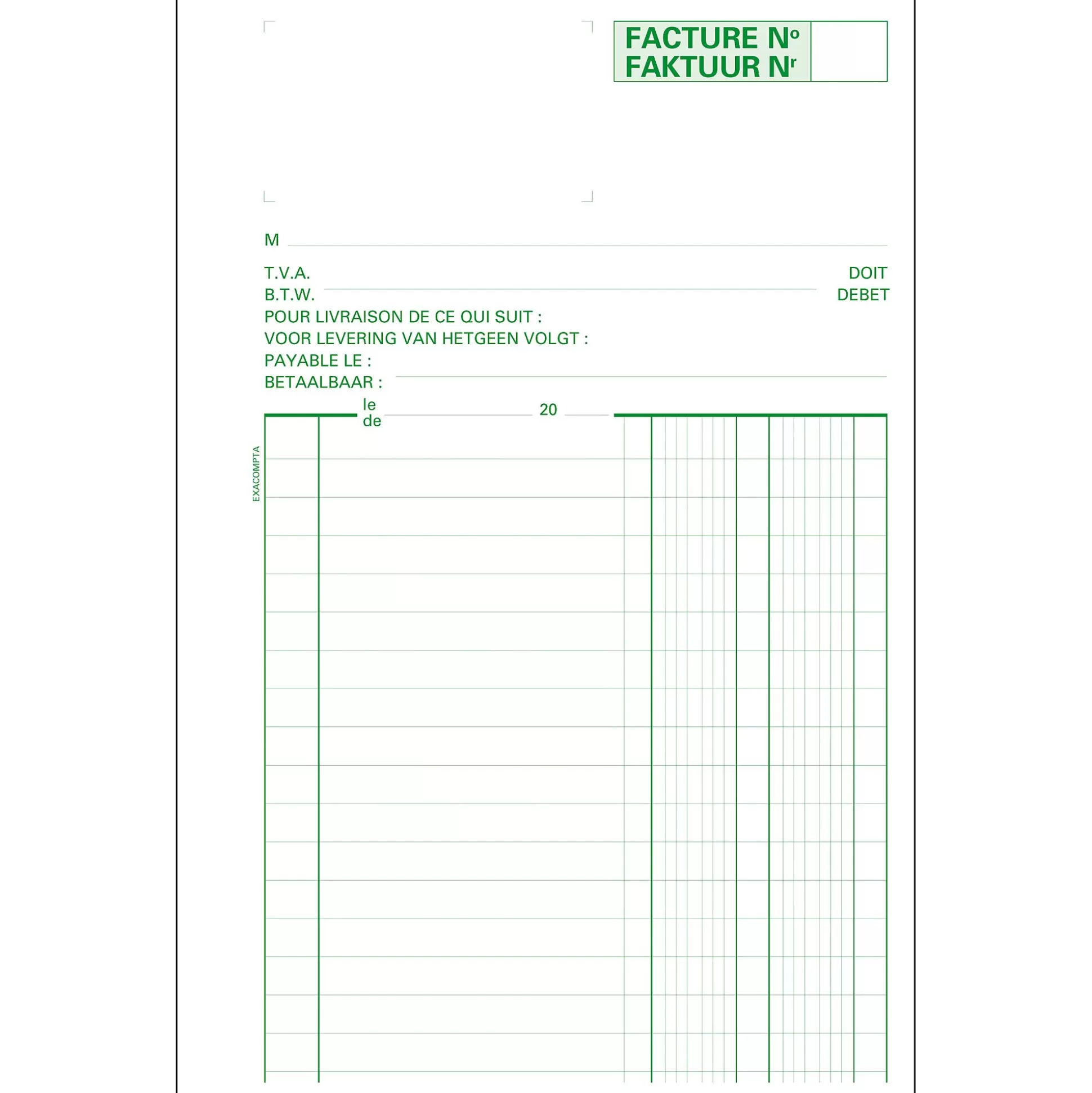 EXACOMPTA Speciaal Papier & Schrijfboeken-Doorschrijfpapier Facturen Nl+Fr 21X13,5Cm 50 Bladen Dupli Zelfkopi Rend Ref.53280X