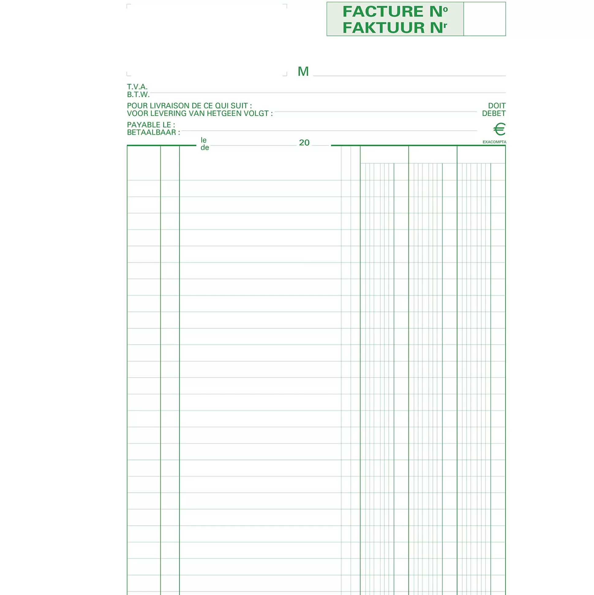 EXACOMPTA Speciaal Papier & Schrijfboeken-Doorschrijfpapier Facturen Nl+Fr A4 50 Bladen Tripli Zelfkopi Rend Ref.53285X