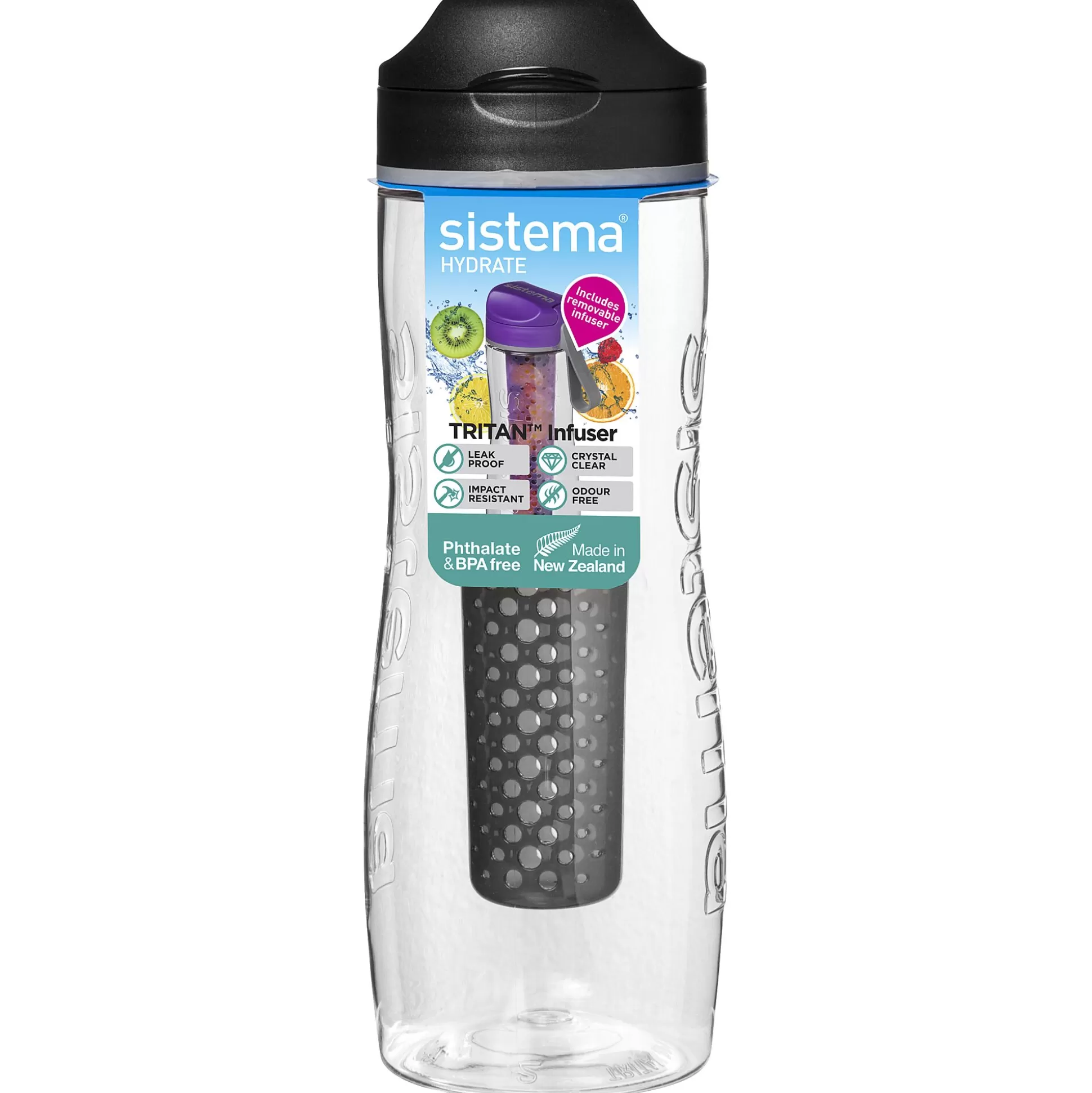 SISTEMA Drinkflessen-Drinkfles 800Ml Hydrate Infuser Tritan Zwart