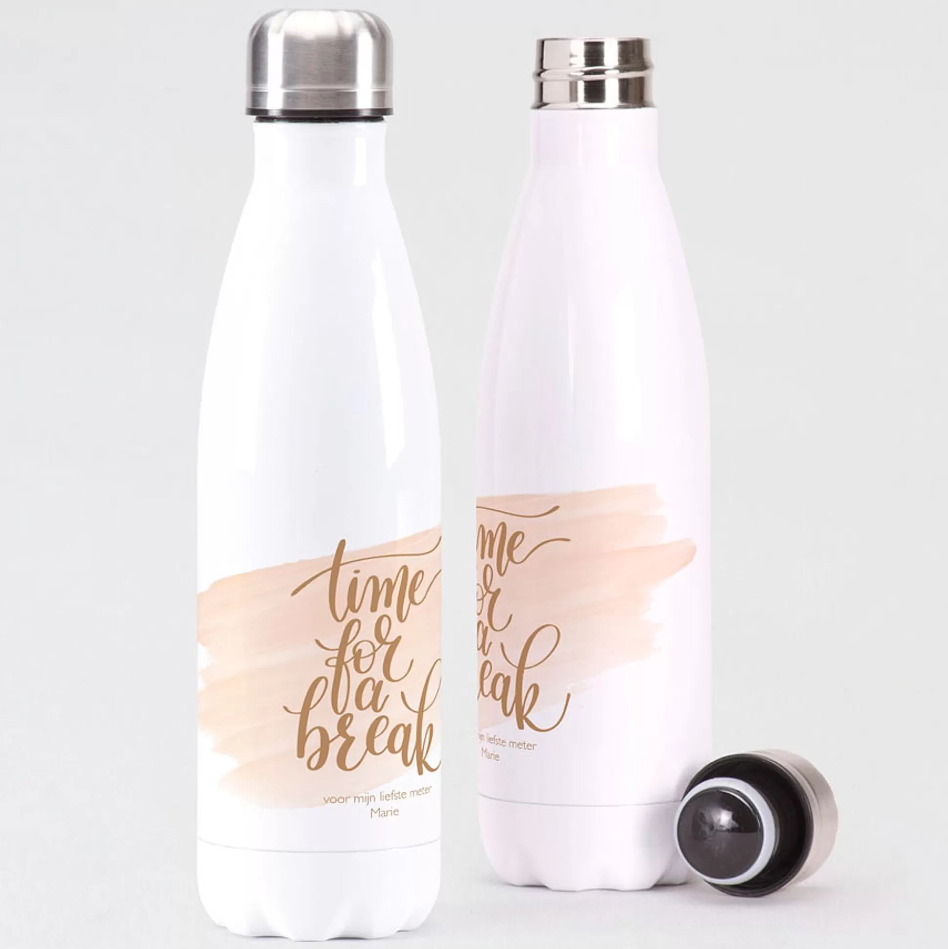 MIJN ONTWERP Drinkflessen-Drinkfles Met Leuke Quote En Roze Verfstreep