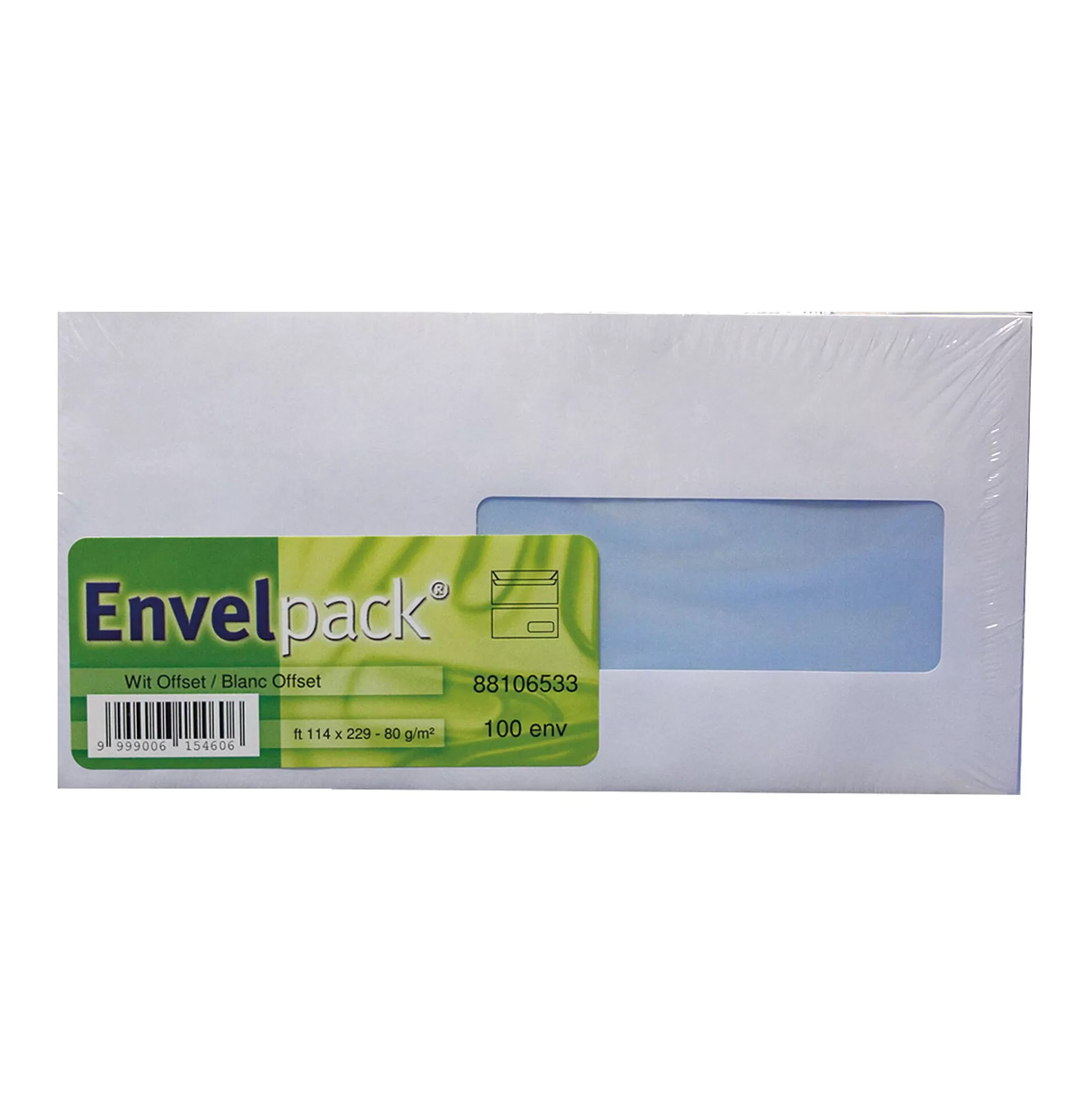 ENVELPACK Enveloppen & Postzegels-Envelop 114X229Mm Wit 80G/M Venster + Zelfklevend 100 Stuks