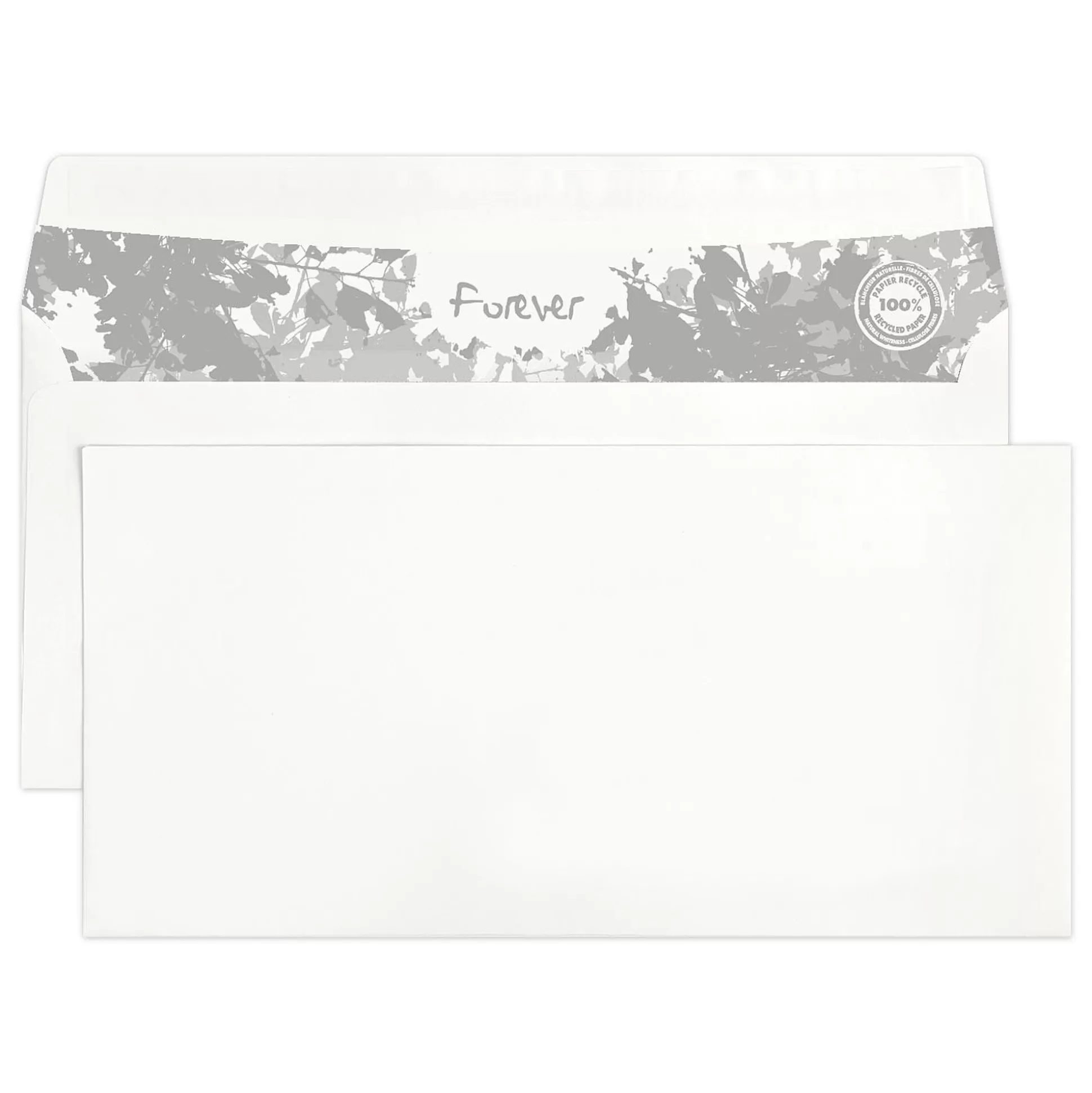 CLAIREFONTAINE Enveloppen & Postzegels-Enveloppen 'Forever' Recycled 22X11Cm Wit 80G/M Dl Zelfklevend 50 Stuks