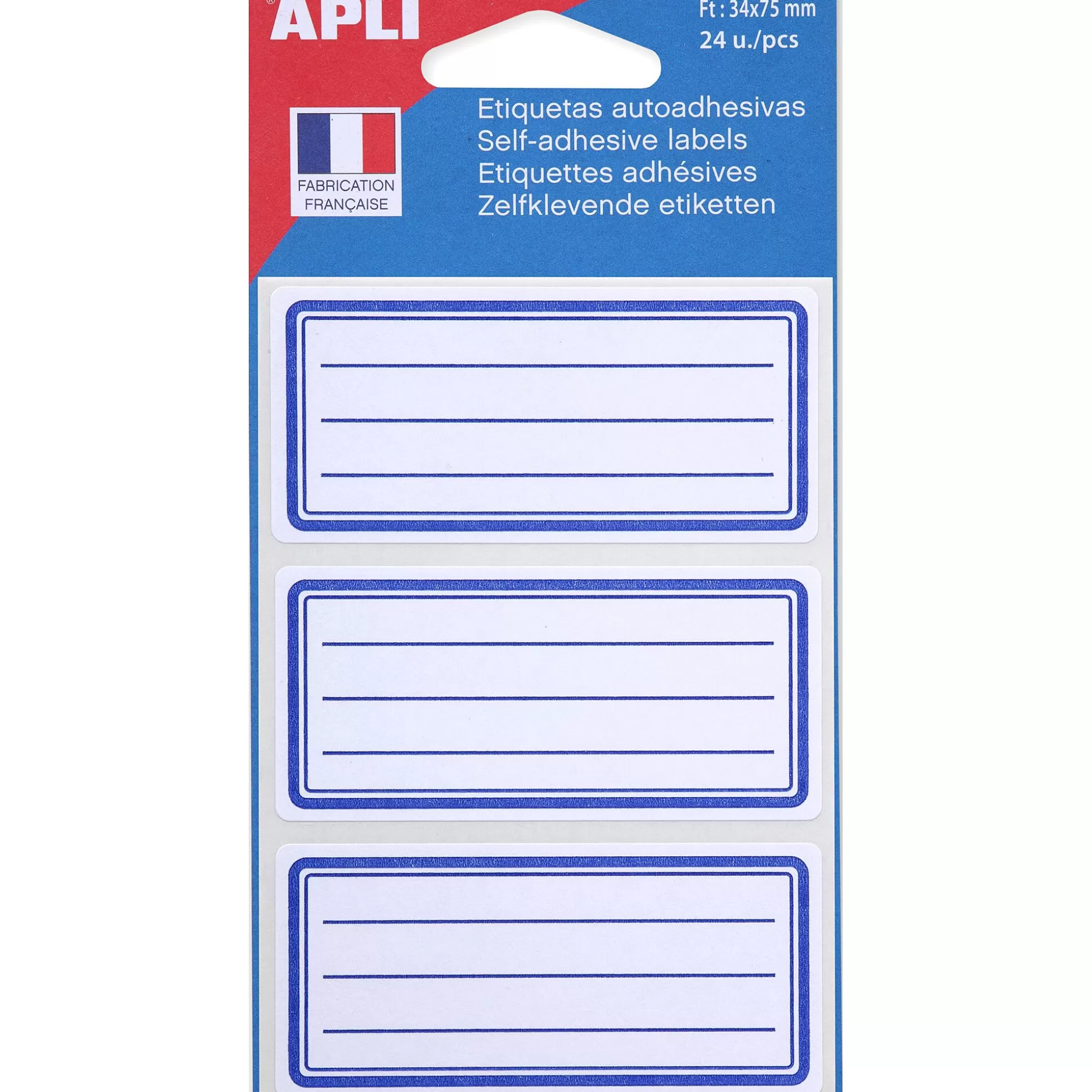 APLI Etiketten & Labels-Etiketten 34X75Mm Wit Met Blauwe Rand Permanent 8 Vellen 24 Stuks