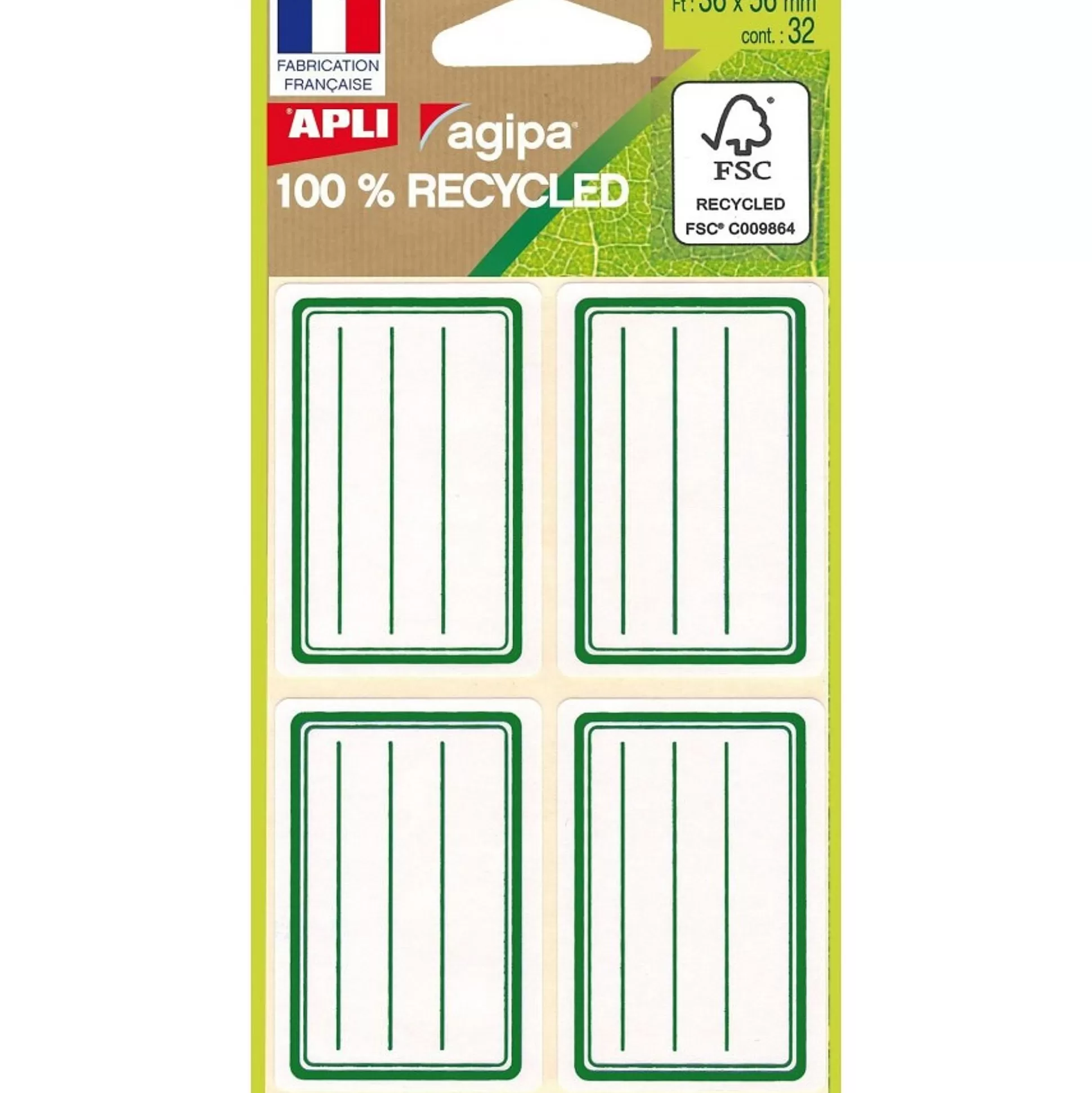 APLI Etiketten & Labels-Etiketten 36X56Mm Wit Met Groene Rand Permanent 8 Vellen 32 Stuks