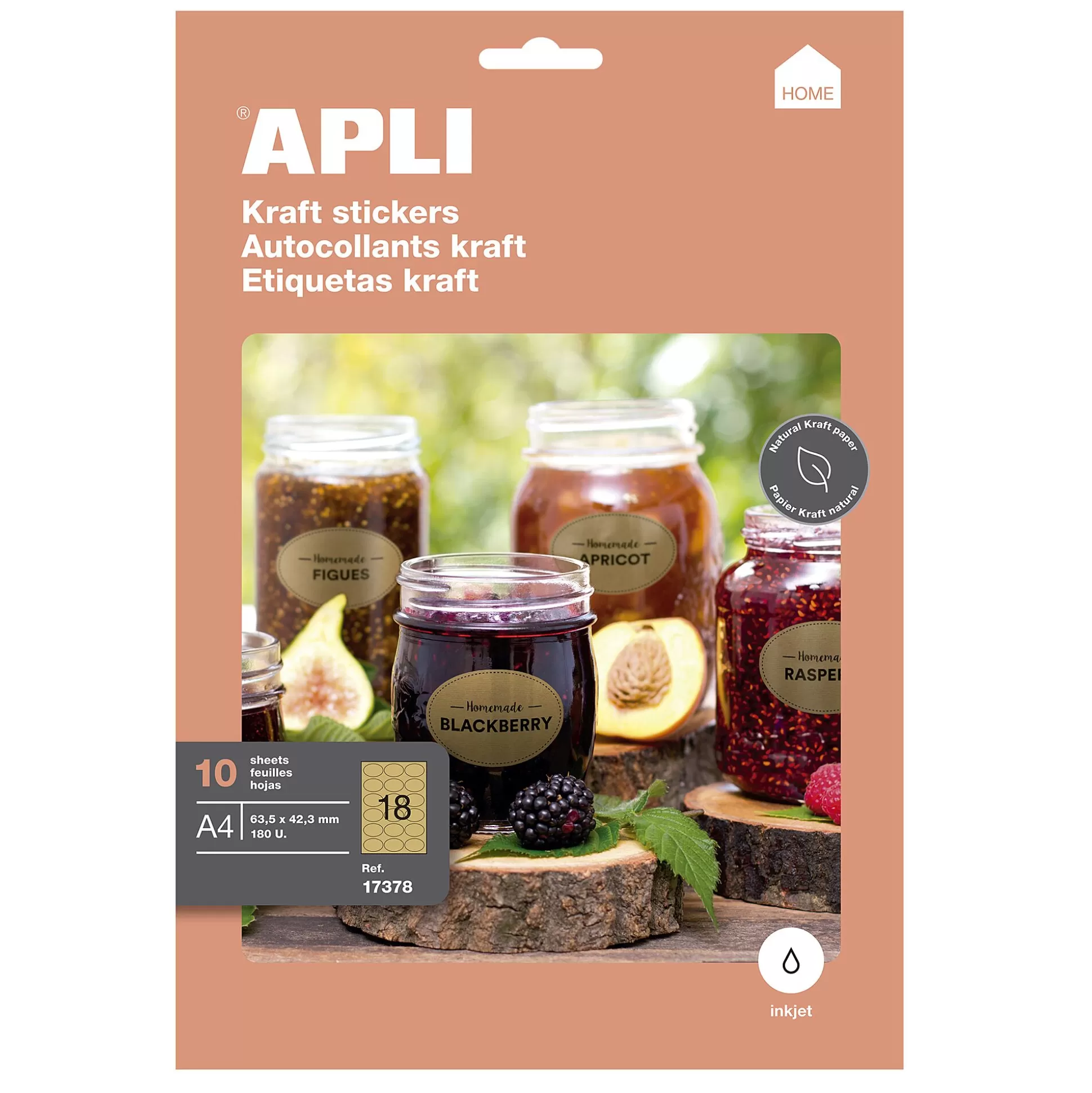 APLI Etiketten & Labels-Etiketten Kraft Ovaal 63,5X42,3Mm 10 A4-Vellen 180 Stuks