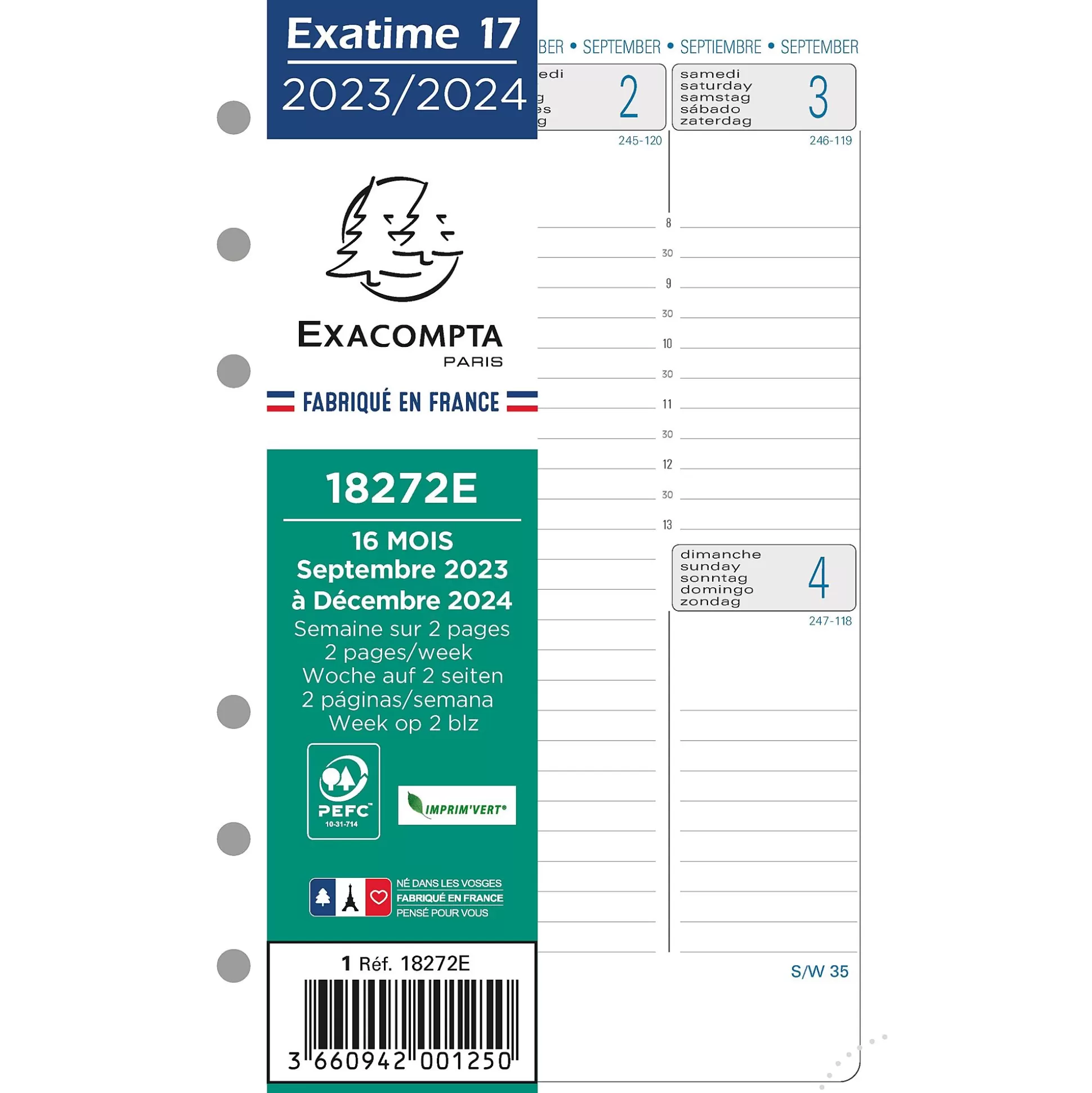 EXACOMPTA Planners & Lijstjes-Exaclair Vulling Agenda 10,5X17,2Cm 1 Week Op 2 Pagina's Verticaal 6 Talen Exa 17