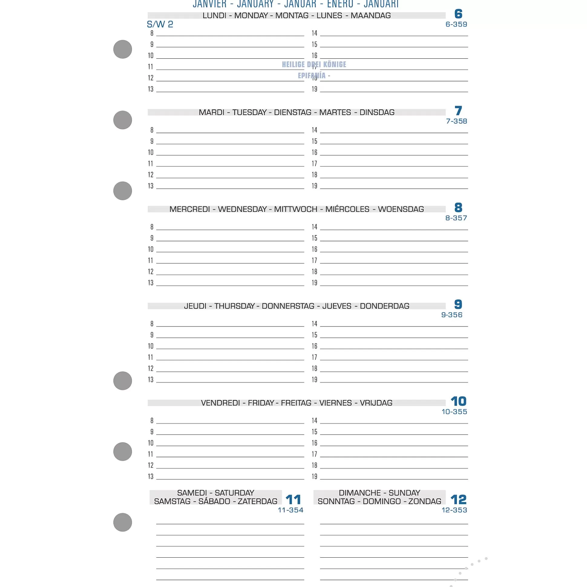 EXACOMPTA Planners & Lijstjes-Exaclair Vulling Agenda 10,5X17,2Cm 1 Week Per Pagina Horizontaal 6 Talen Exa 17