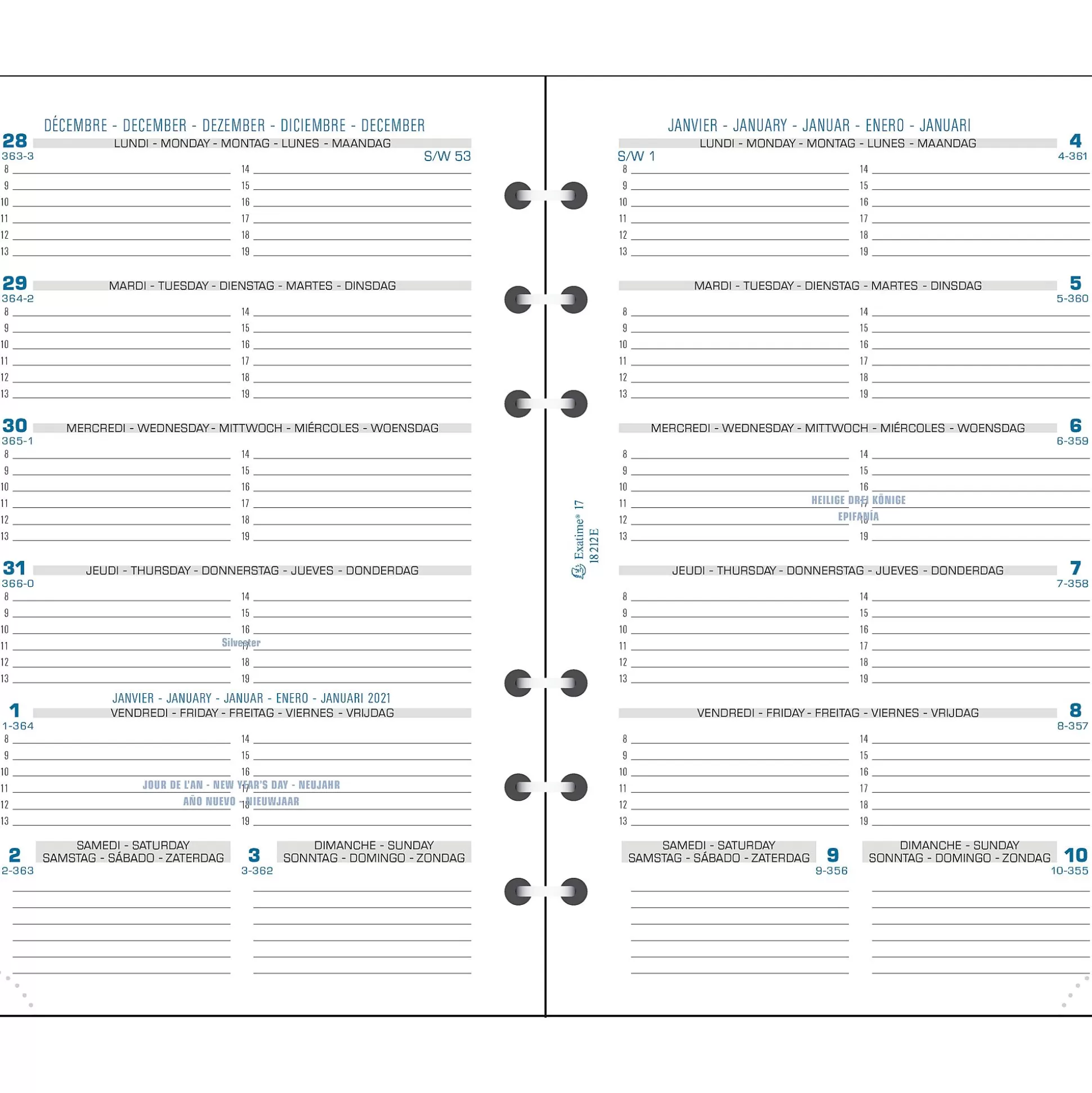 EXACOMPTA Planners & Lijstjes-Exaclair Vulling Agenda 10,5X17,2Cm 1 Week Per Pagina Horizontaal 6 Talen Exa 17