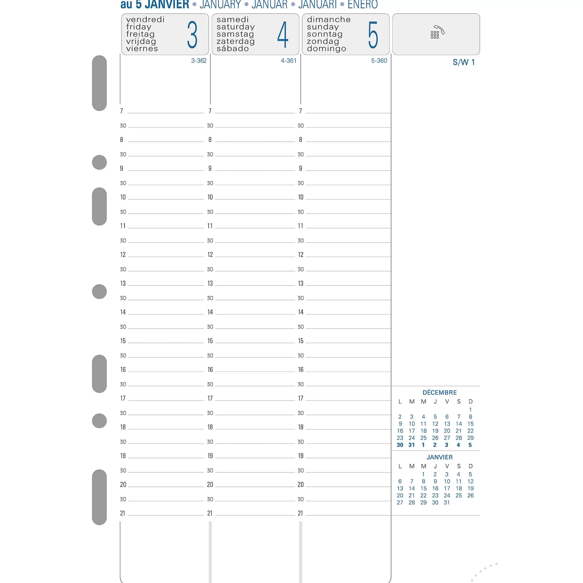EXACOMPTA Planners & Lijstjes-Exaclair Vulling Agenda 14,2X21Cm 1 Week Op 2 Pagina's Verticaal 6 Talen Exa 21