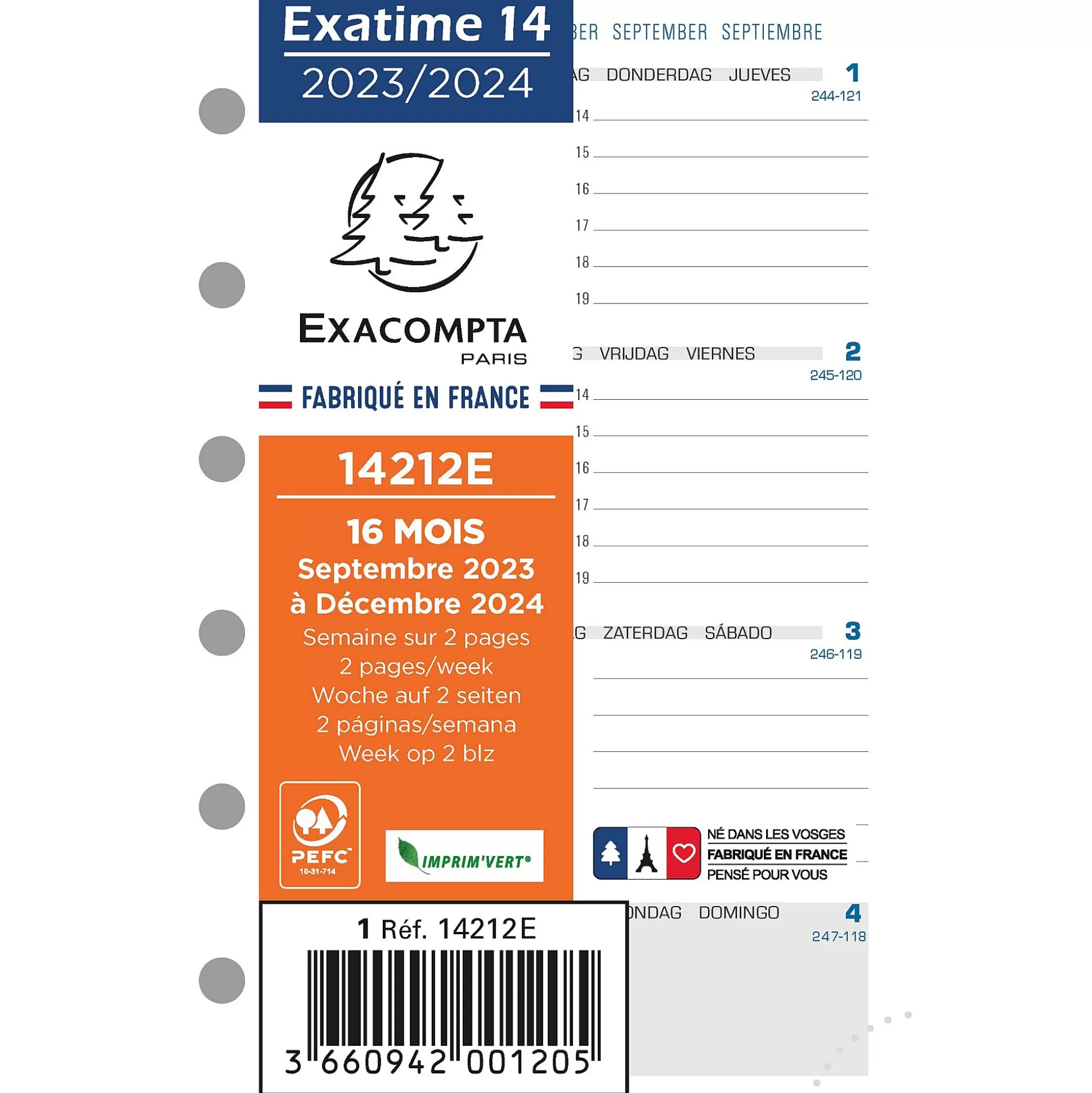 EXACOMPTA Planners & Lijstjes-Exaclair Vulling Agenda 8,1X14,6Cm 1 Week Op 2 Pagina's Horizontaal 6 Talen Exa 14