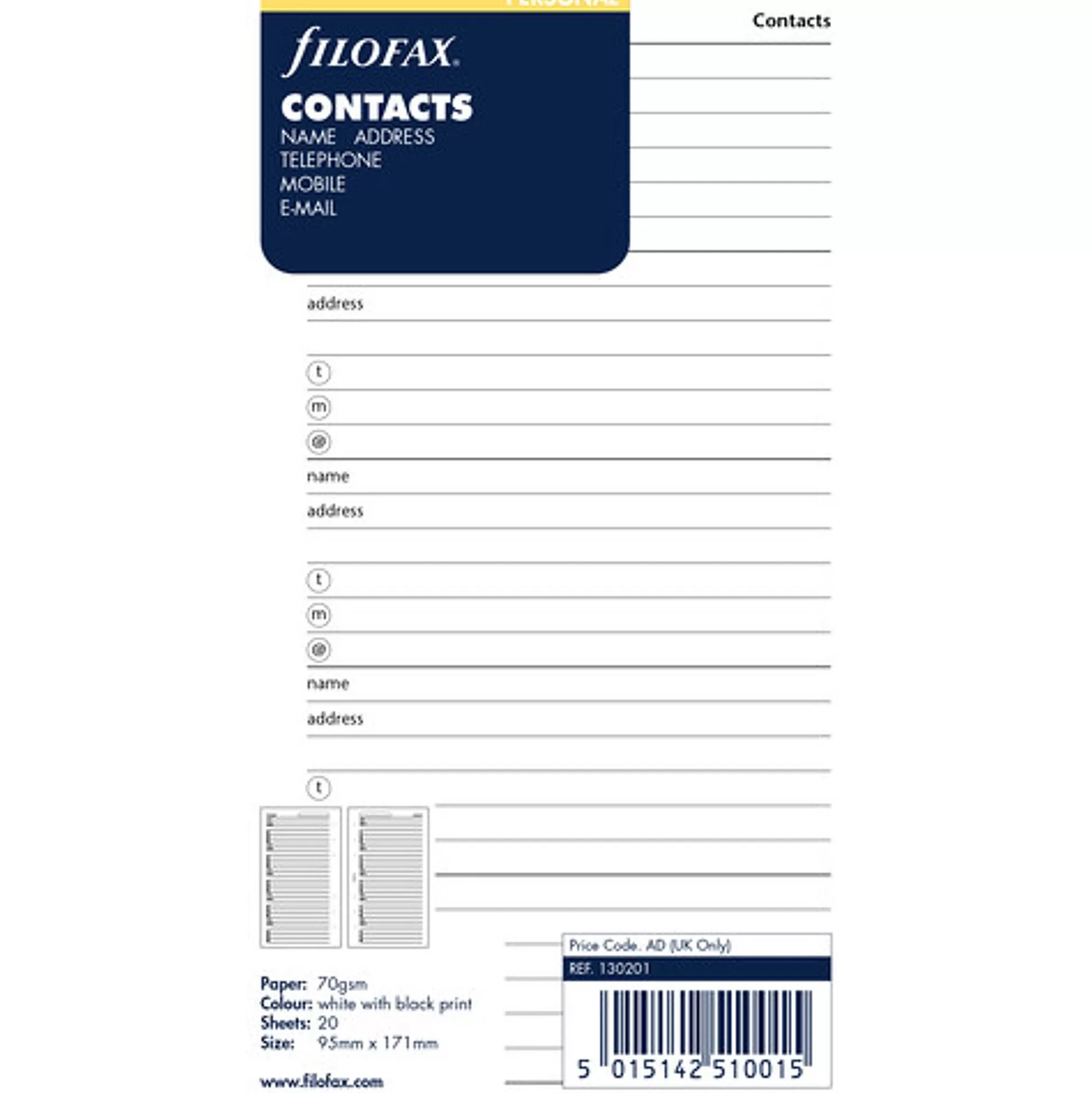 FILOFAX Planners & Lijstjes- Agenda Accessoire Personal Name/Address/Email Wit