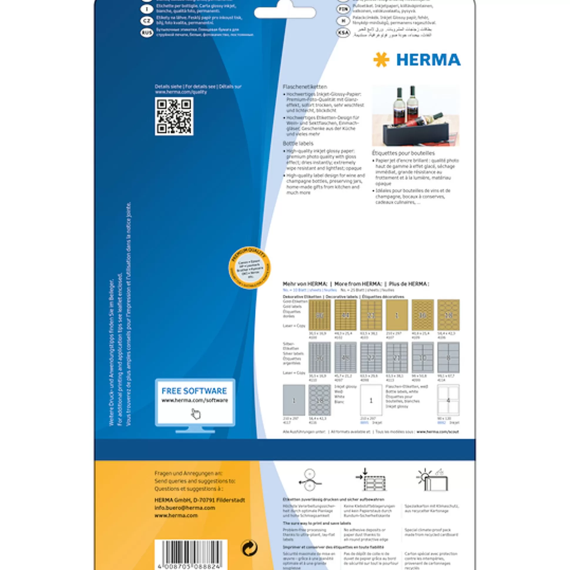 HERMA Etiketten & Labels-Flesetiketten 90X120Mm Glossy 10 A4-Vellen 40 Stuks