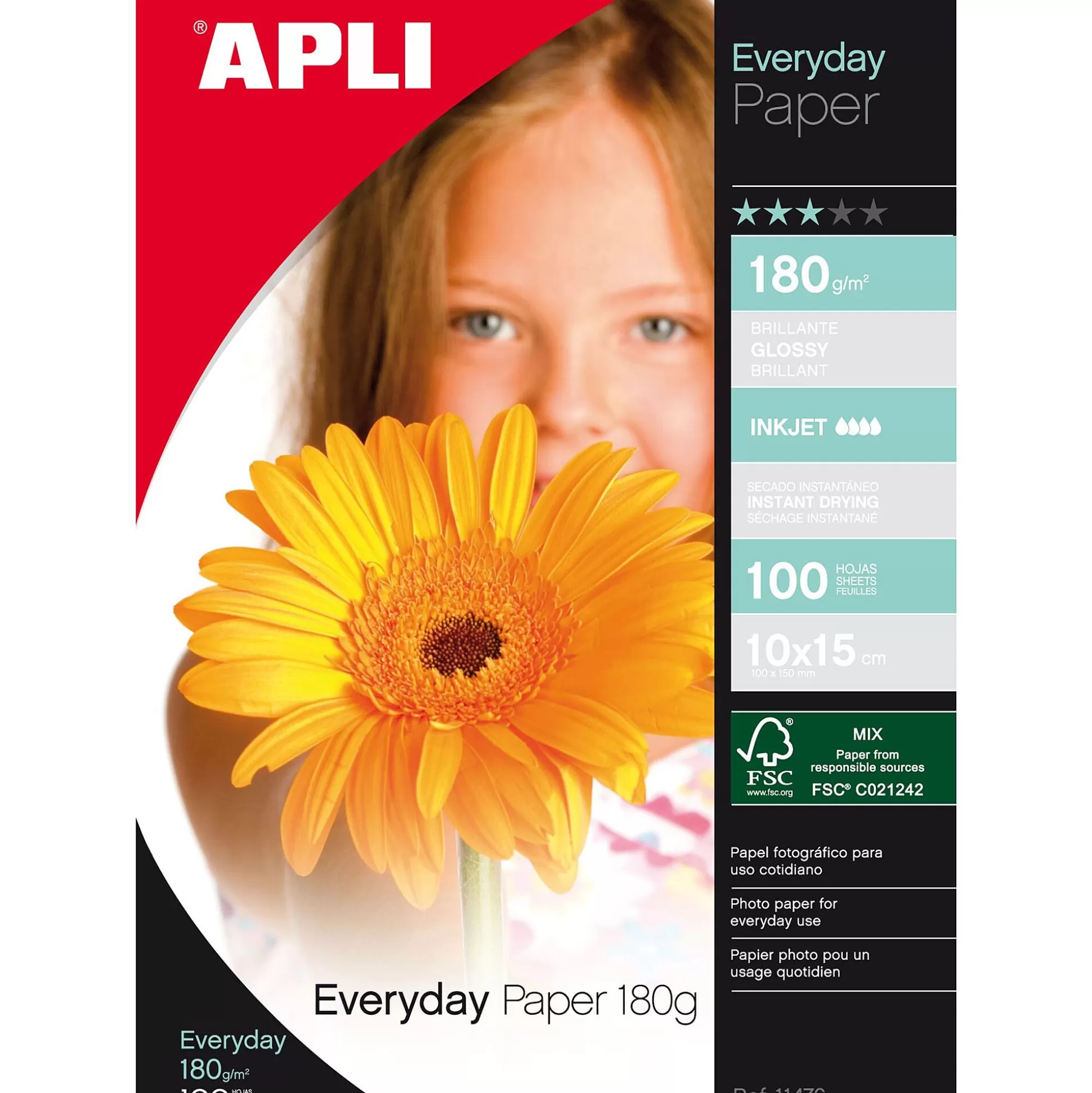 APLI Printpapier-Fotopapier 10X15Cm 180G/M I Glossy 100 Vellen