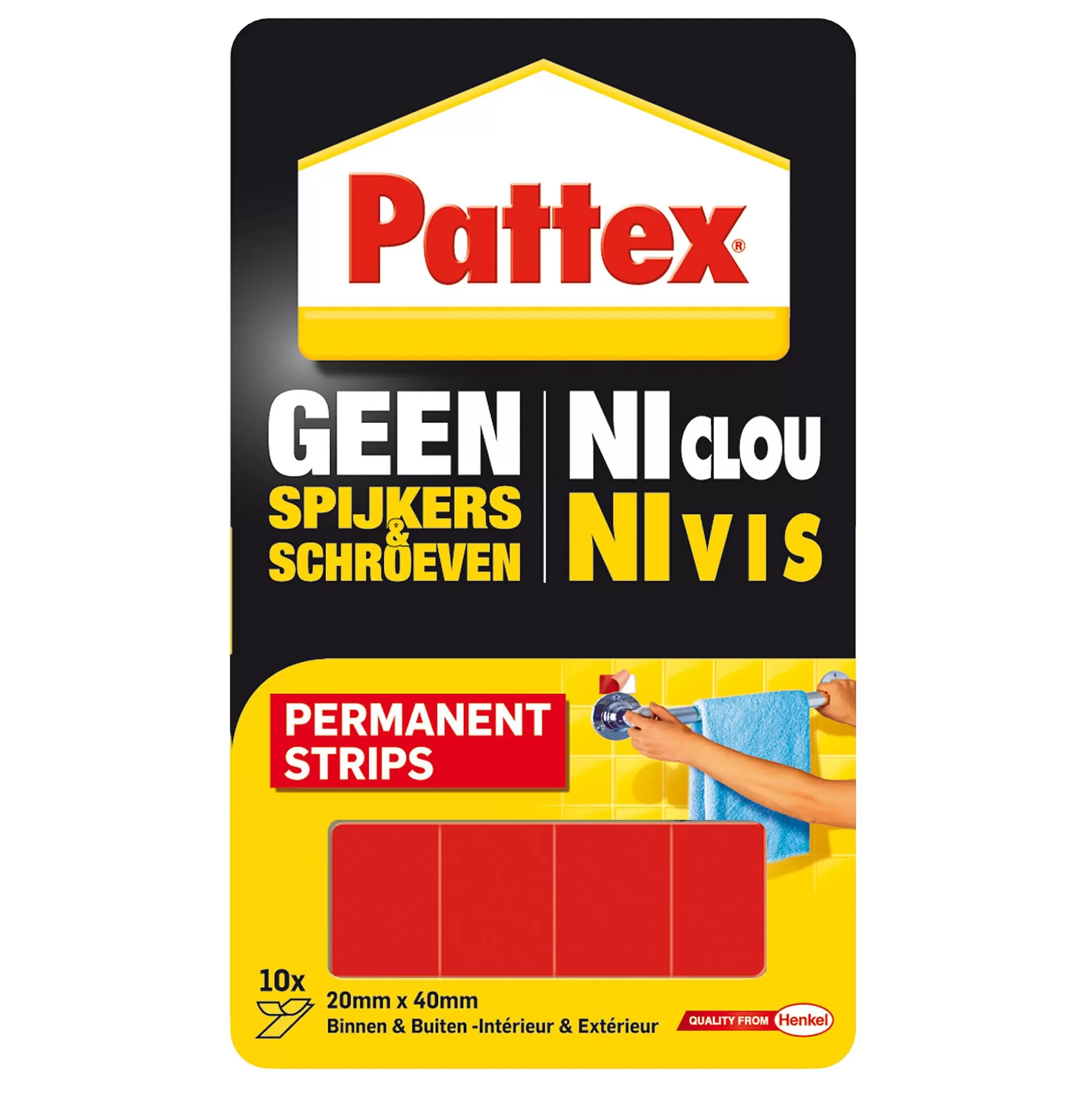 PATTEX Klein Bureaumateriaal-Geen Spijkers En Schroeven Montagestrips Permanent 2X4Cm 10 Stuks