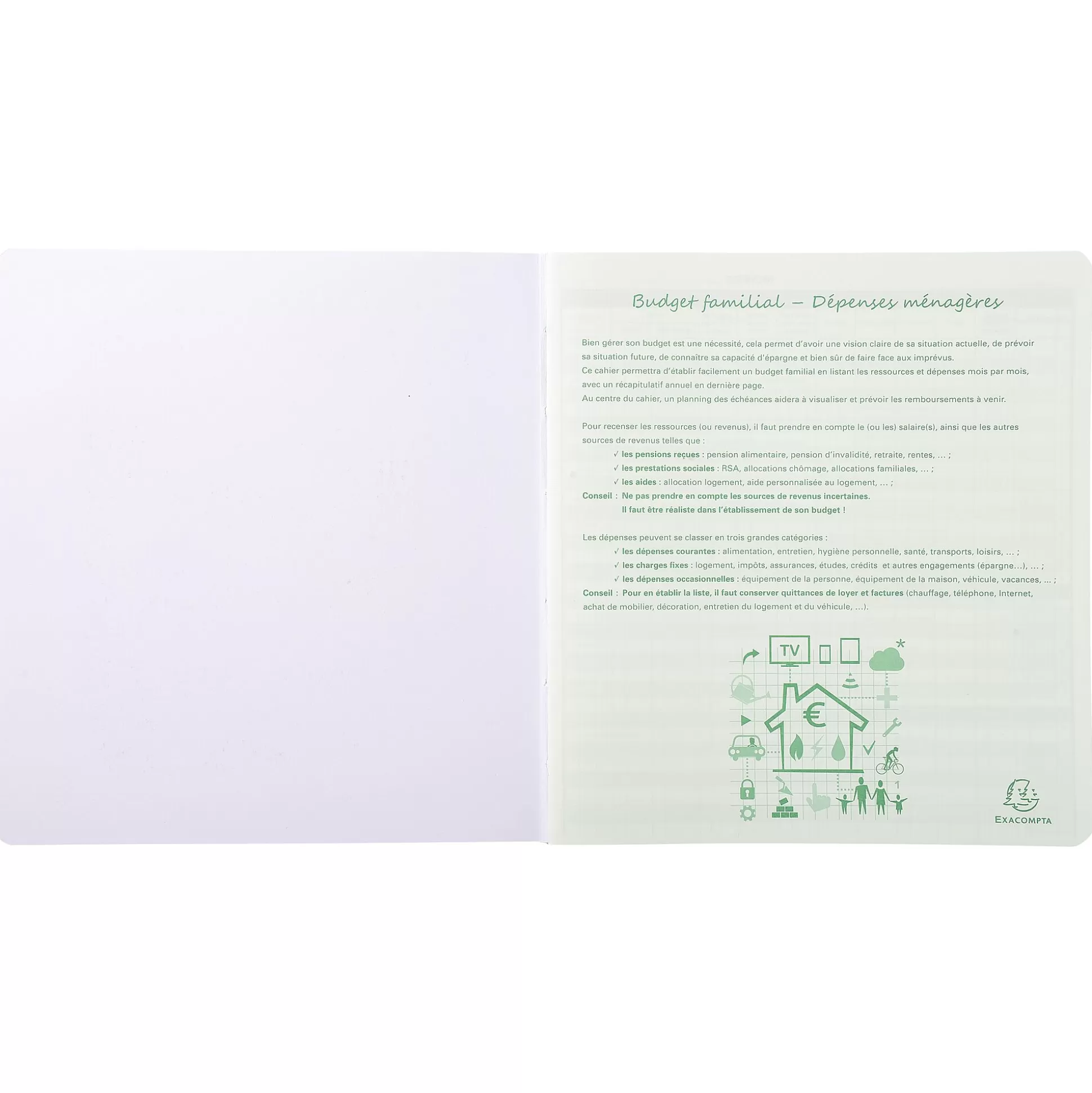 EXACOMPTA Speciaal Papier & Schrijfboeken-Huishoudelijk Uitgaven- En Organisatieboekje - Gezinsbudget Fr 27X25Cm 56 Pagina's