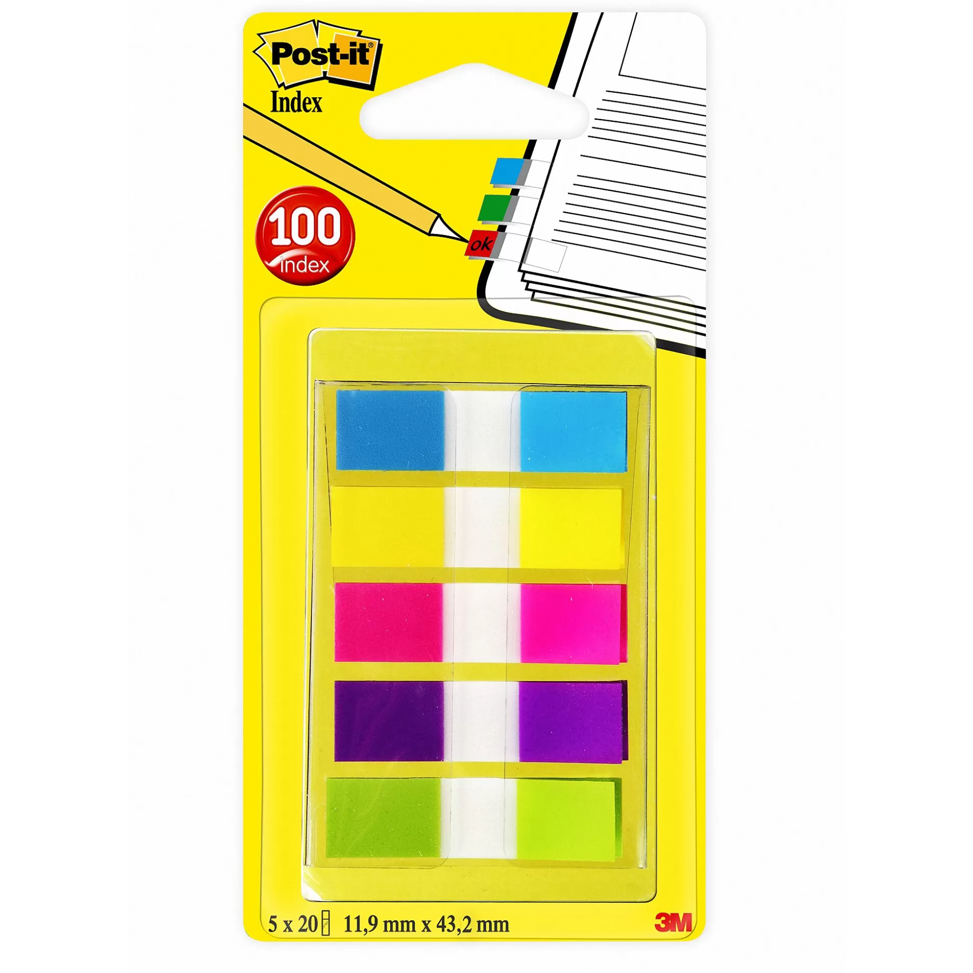 POST-IT Klasseren-Index 12X43Mm Blauw/Geel/Roze/Paars 35 Tabs/Kleur/Dispenser